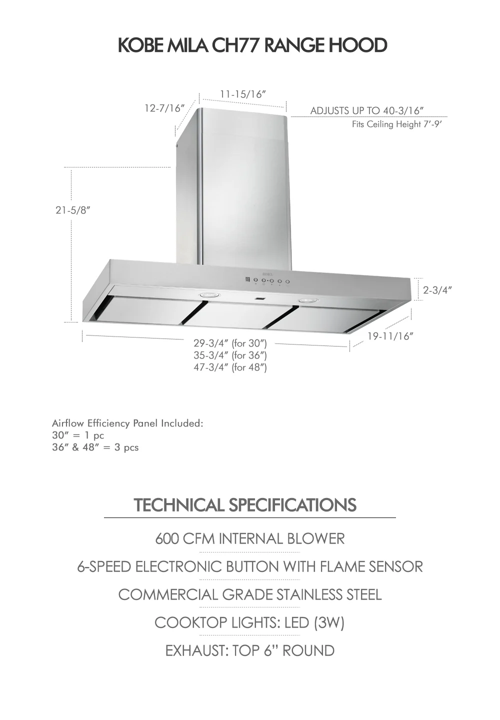 KOBE CH77 Series 30-Inch Hands-Free Fully Auto Wall Mount Range Hood in Stainless Steel