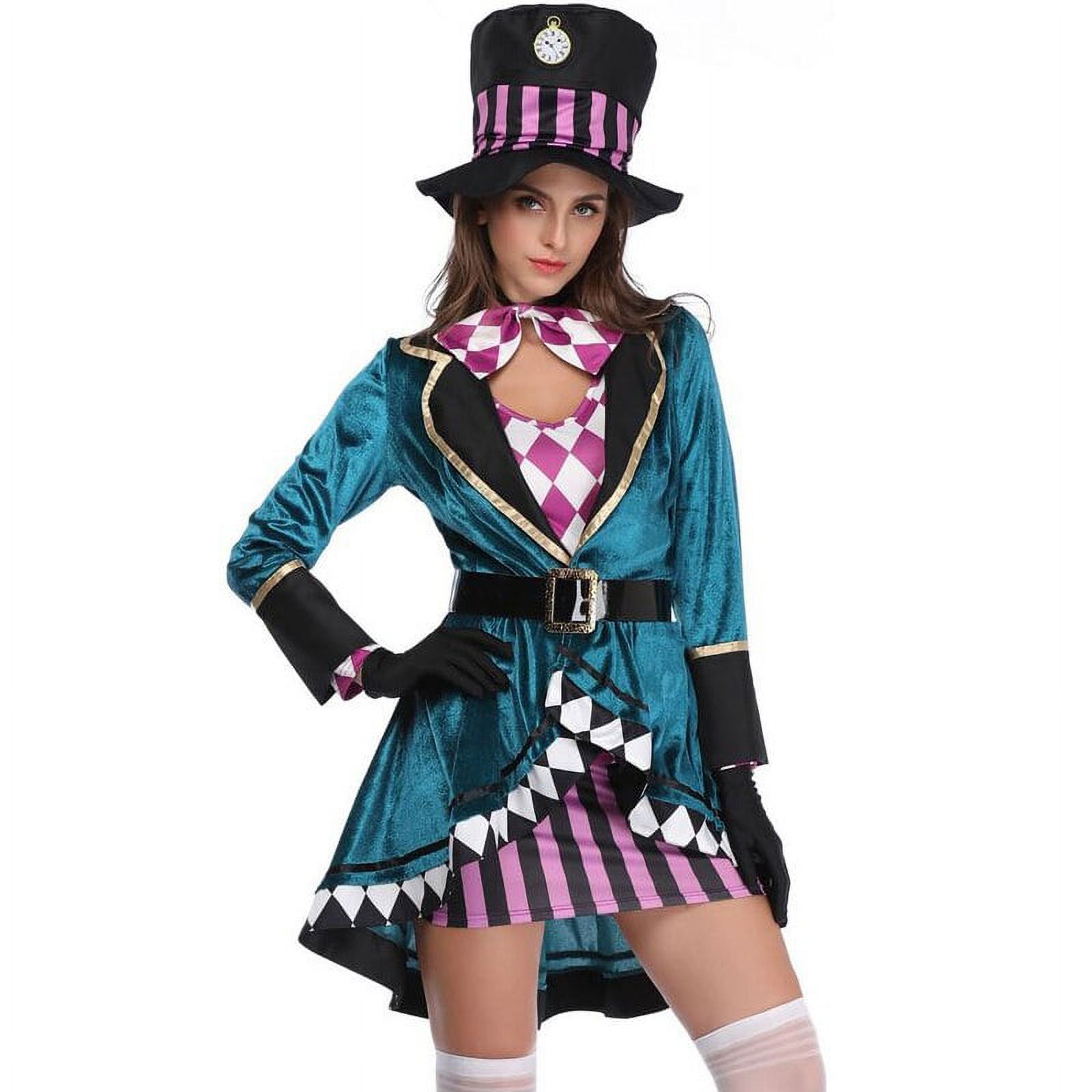 Lady Carnival Halloween Mad Hatter Costume Alice Fairy Magician Tuxedo Hat Role Play Cosplay Fancy Party Dress