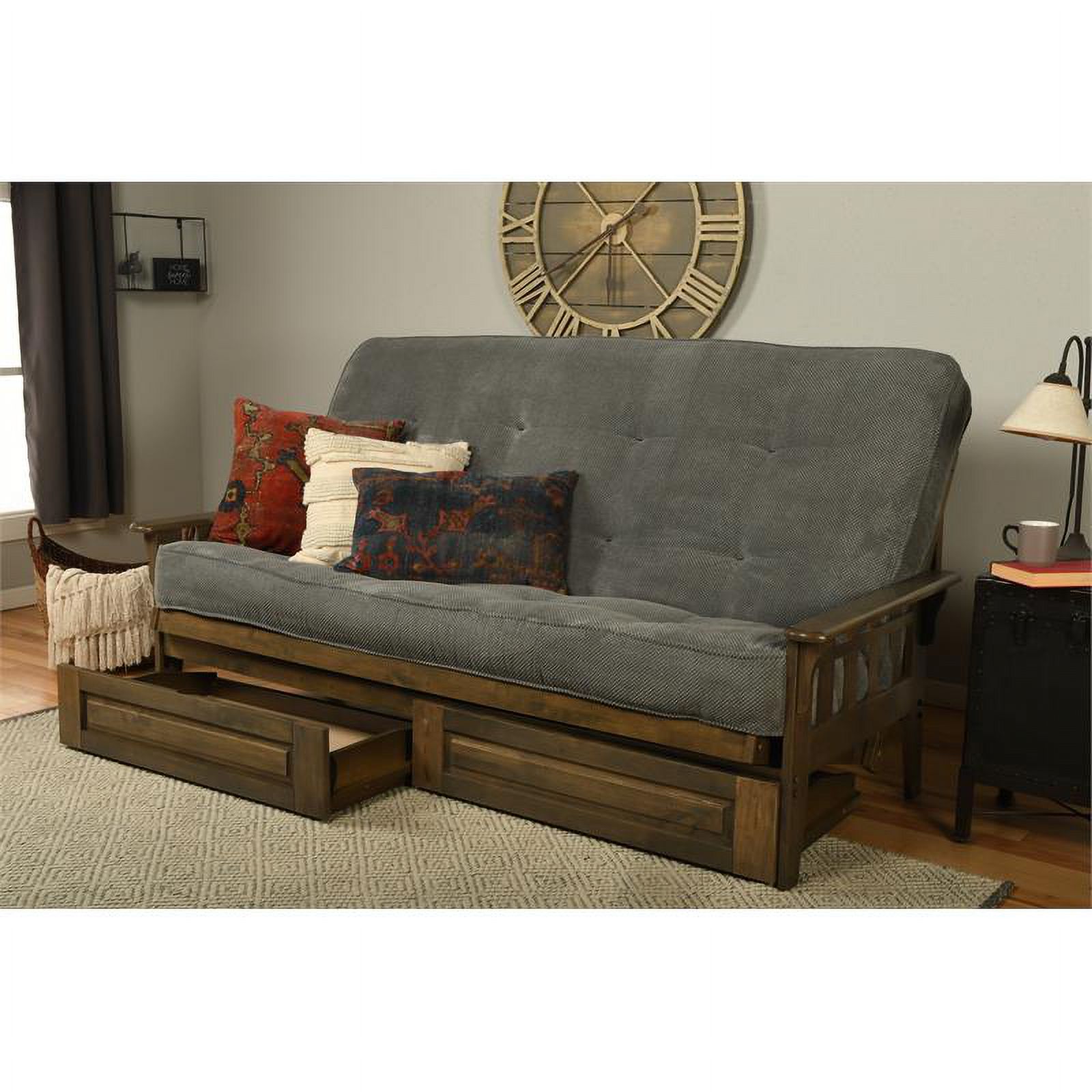 Kodiak Furniture Tucson Queen-size Wood Storage Futon-Thunder Gray Mattress