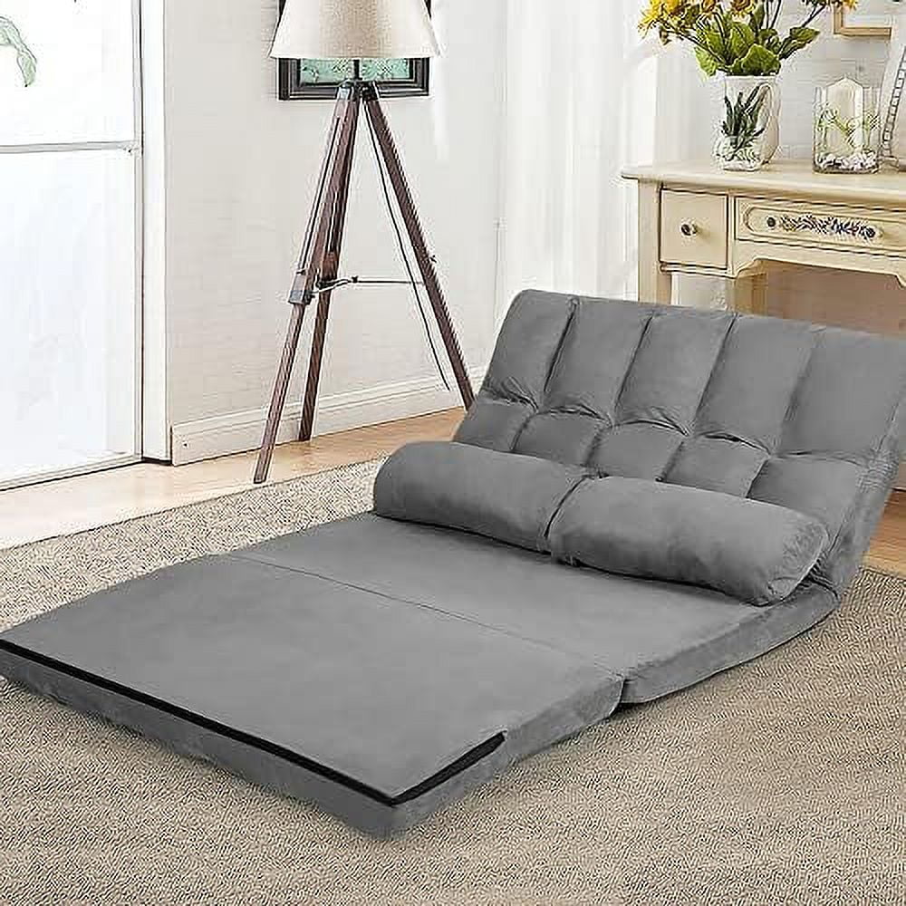 LLBIULife Foldable Floor Sofa  6-Position Adjustable Lounge Couch with 2 Pillows & Suede Cloth Cover  Modern Lounge Mattress Video Gaming Lazy Couch  Floor Seating Sofa  71" x 44.