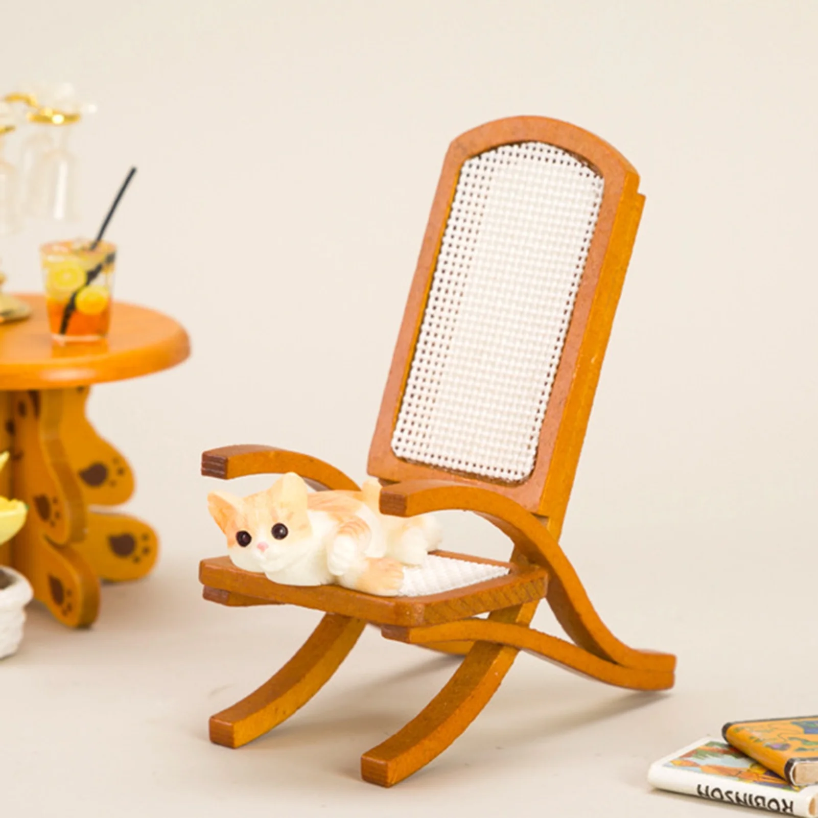 Kripyery 1:12 Mini Chair Model High Simulation Anti-deformed Rich Details Decorative Wooden Dollhouse Vintage Single Sofa Chair Toy Play House Supply