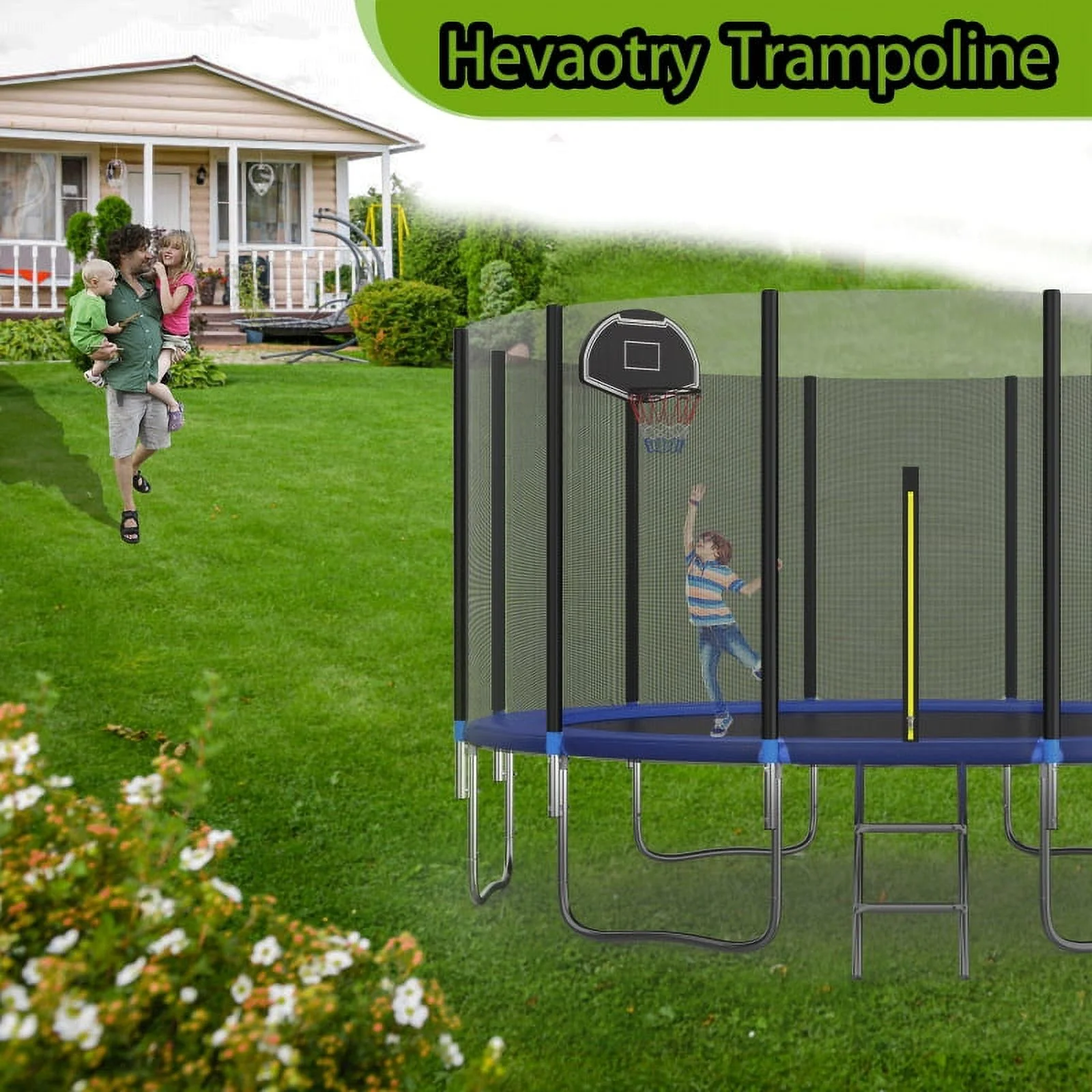 HEVAOTRY Trampoline 16Ft Heavy Trampoline with Safety Enclosure Net & Ladder for Kids&Adult-Out Net