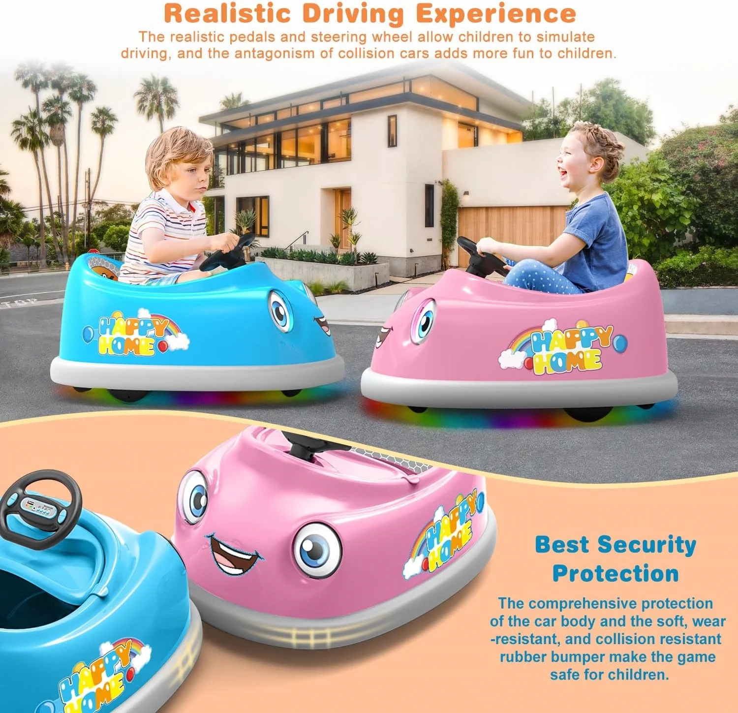 CASEMIOL 12V Bumper Car, Electric Ride On Bumper Car for Kids & Toddlers 1.5-6 Years Old, 3-Speed Baby Bumping Toy Cars with Remote and Self-Drive, LED Lights & 360 Degree Spin, Sound, Blue