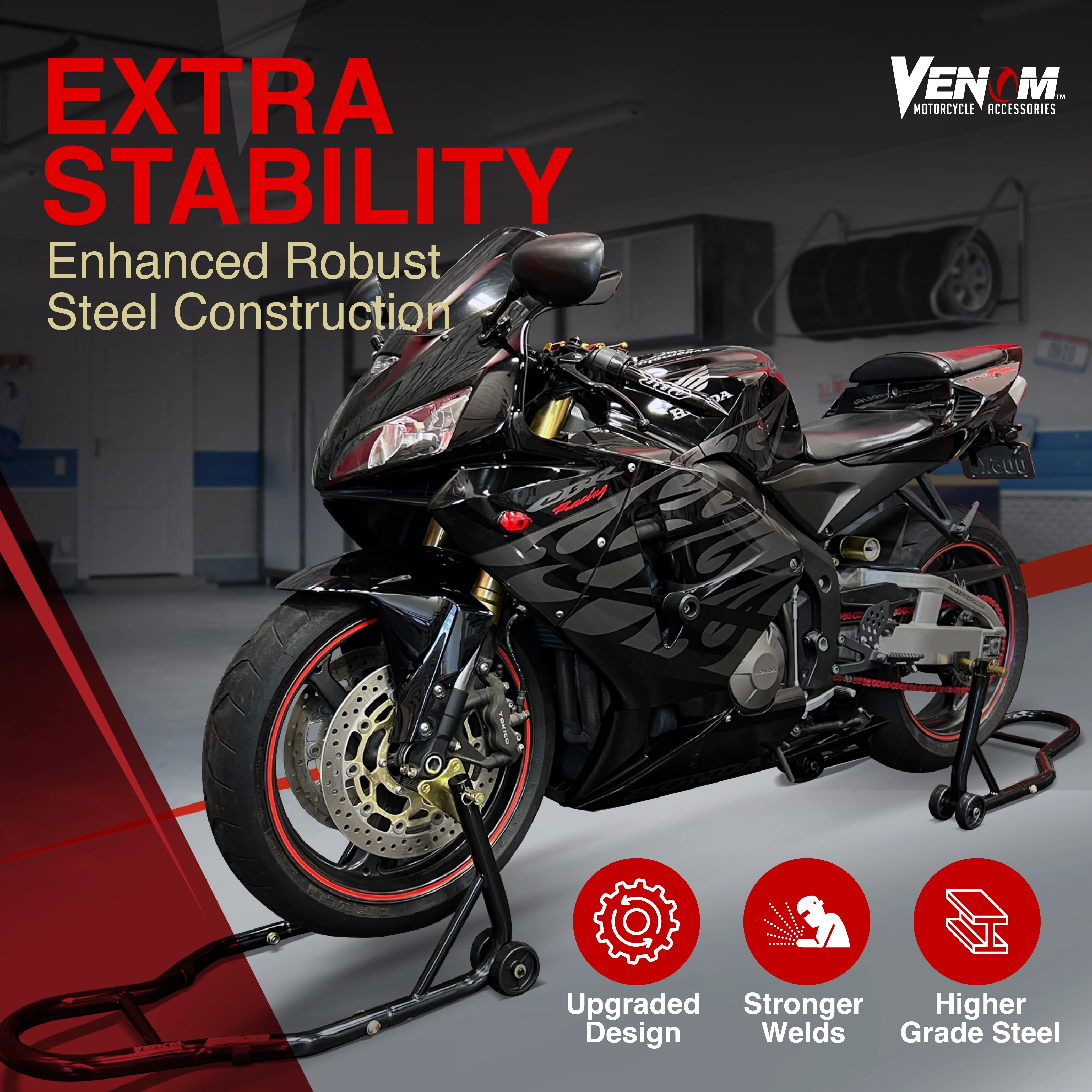 Sport Bike Motorcycle Front Fork & Rear Paddle Combo Wheel Lift Stands Paddock Stands Universal Motorcycle Combo Compatible with Yamaha Honda Kawasaki Suzuki BMW