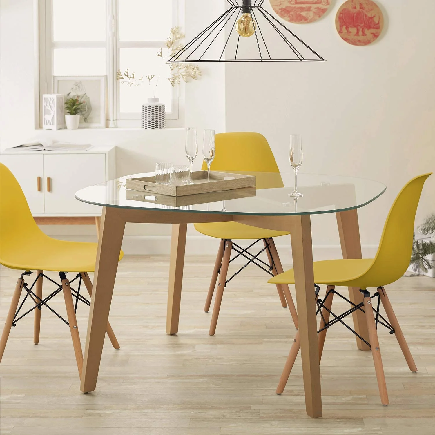 Dining Chair, Mid-Century Modern Style DSW Chair with Shell Lounge Plastic for Kitchen, Dining, Bedroom, Living Room, Set of 4