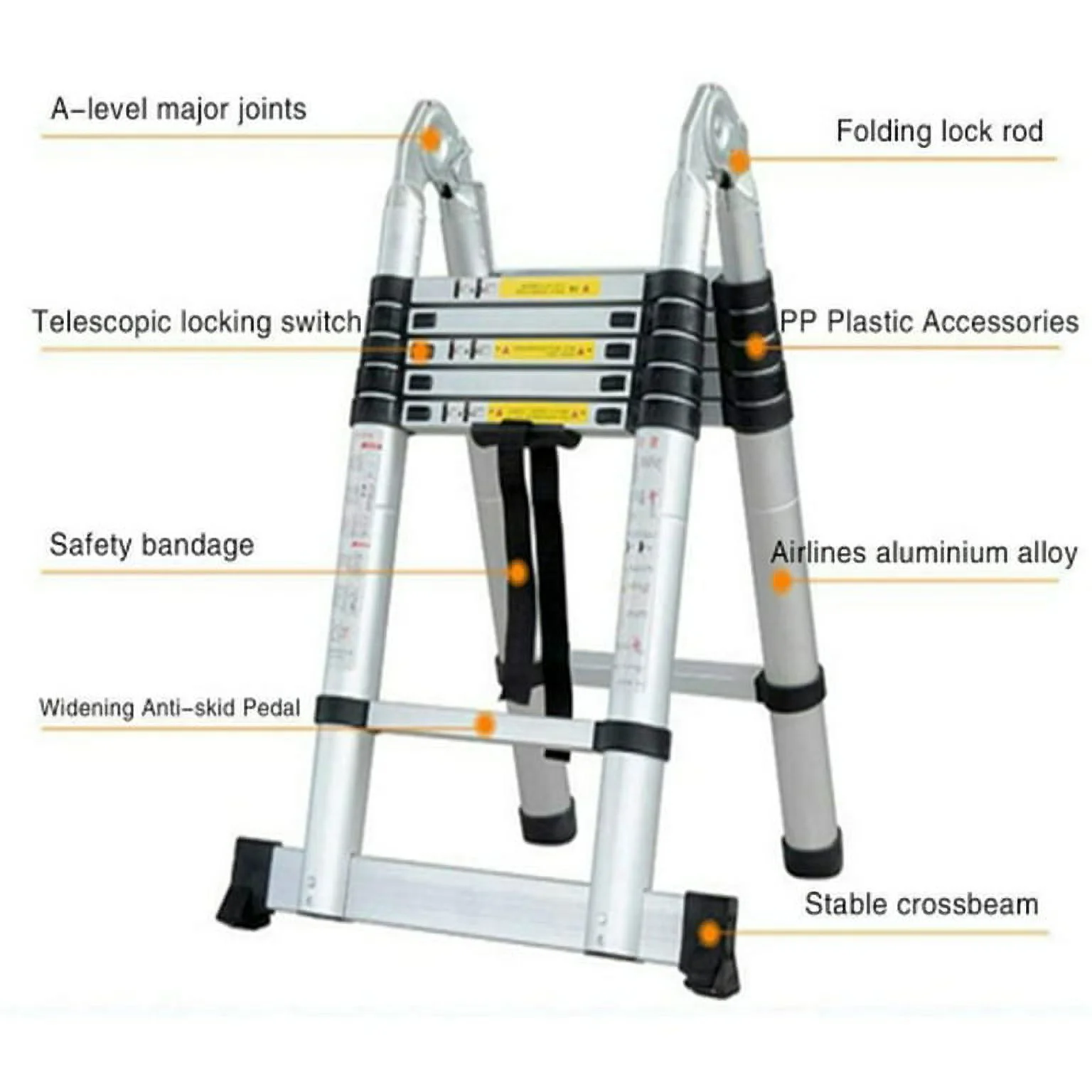 WINGOMART 12.5FT Telescopic Extension Ladder, Portable Aluminum A-Frame Folding Telescoping Ladder