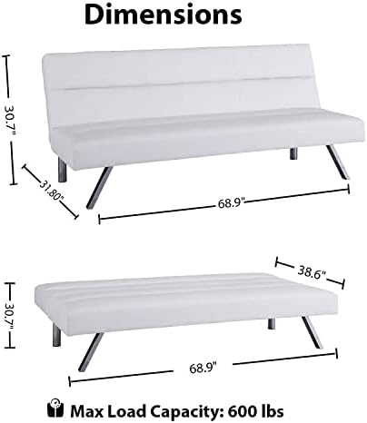 LLBIULife Faux Leather Futon Couch  Modern Convertible Folding Sofa Bed Couch Futon Sofa Bed with Chrome Legs  Reclining Mini Couch  Leather Futon Small Couch for Bedroom Living Room Crea