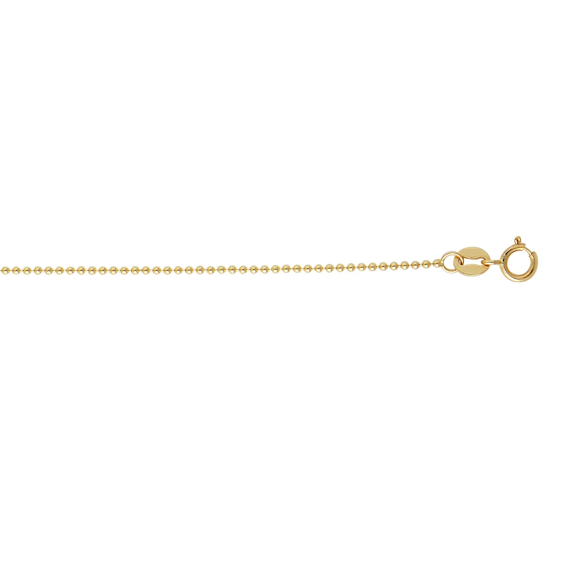 14k Solid Yellow Gold 1.5mm Shiny Bead Chain Necklace, Lobster Claw Clasp - 16 Inches, 3.2gr.