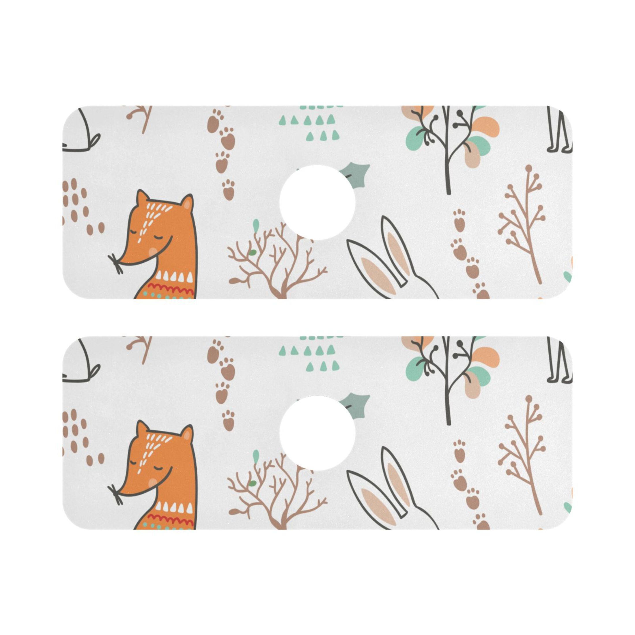 Fox and Rabbits 2 PCs Sink Splash Guard Set Kitchen Faucet Drying Mat Absorbent Bathroom Water Catcher Draining Mats Decorative 30x5.4in