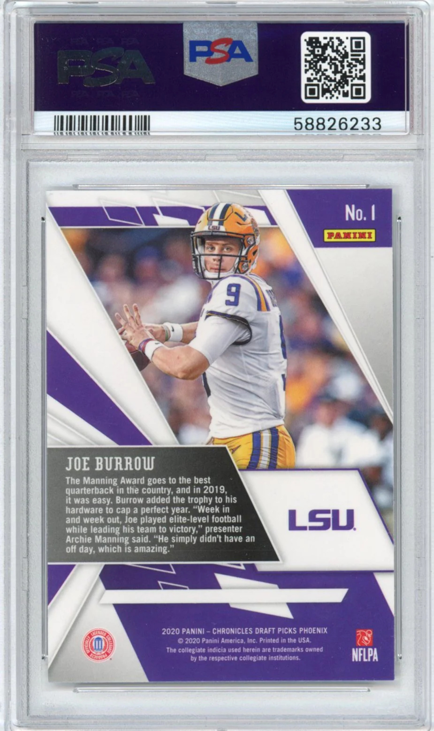 Graded 2020 Panini Chronicles Draft Picks Joe Burrow #1 Phoenix Rookie RC Football Card PSA 9 Mint