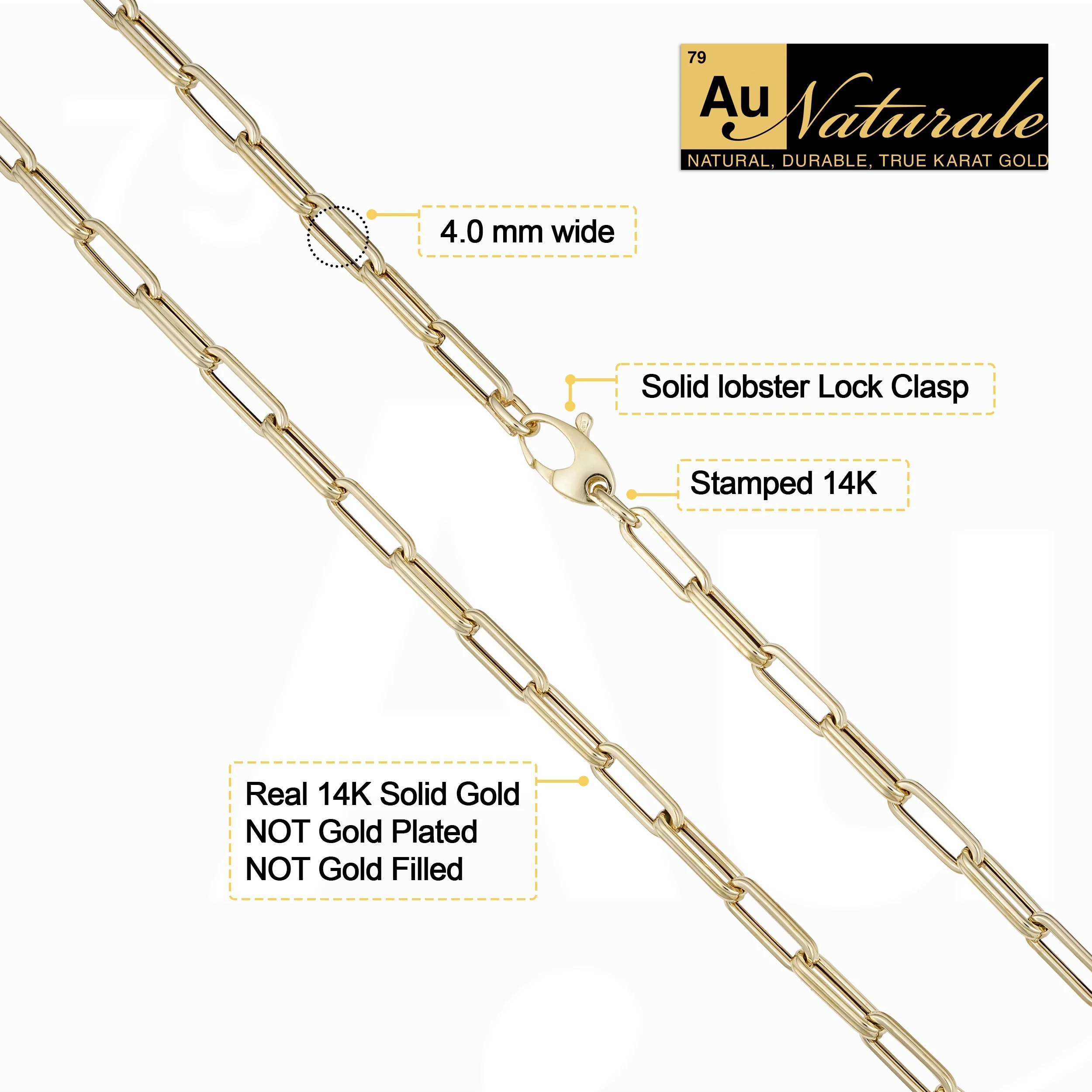 14k Yellow Gold Paperclip Link Chain Necklace (4 mm, 18 inch) | Made in Italy