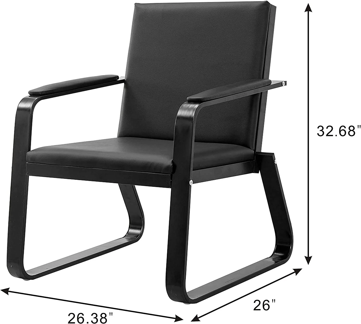 Waiting Room Chair With Armrest Black PU Leather Office Furniture, Office Guest Seating Lobby Conference Reception Chairs For Airport Clinic Hospital Bank Salon Barber