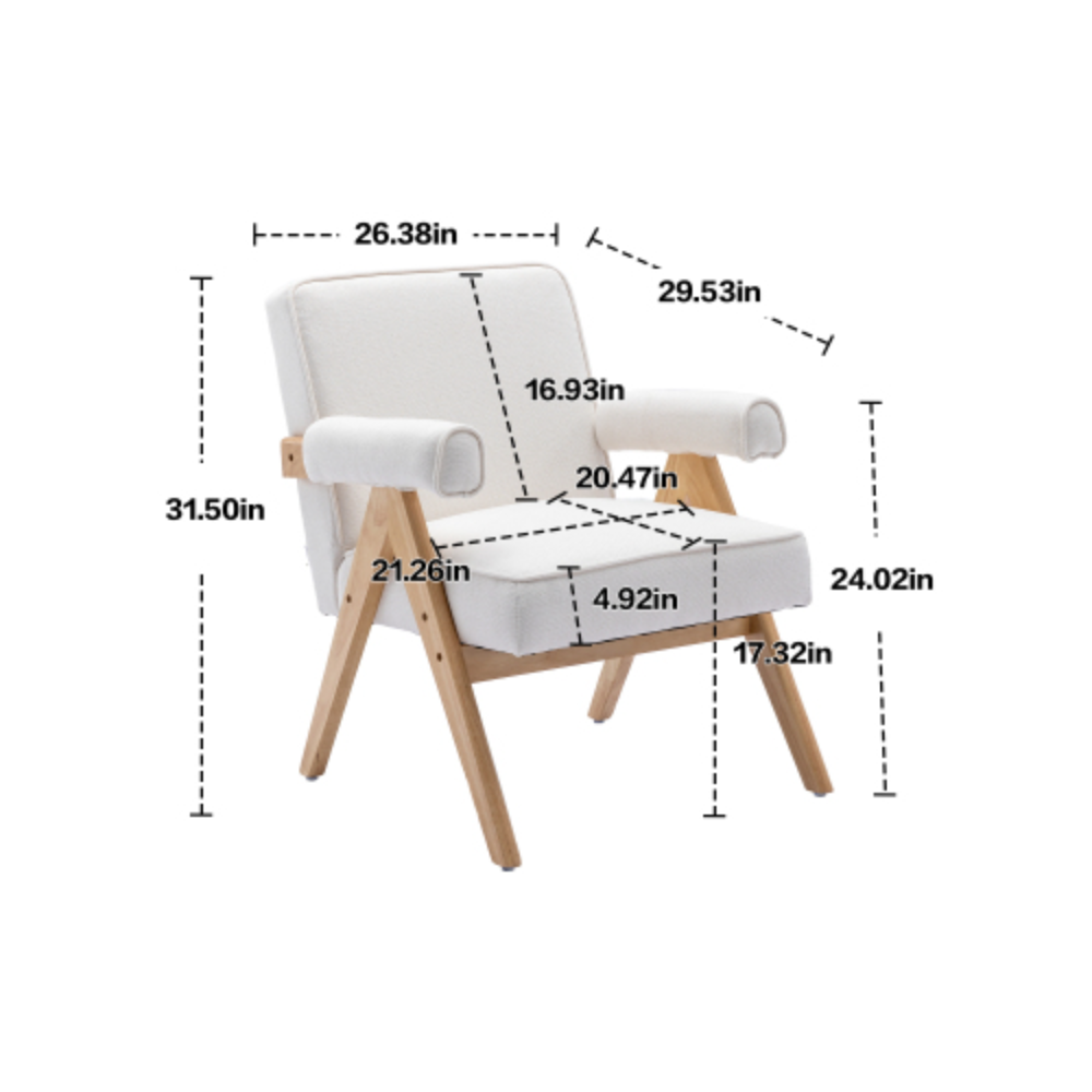 Leisure Chair with Solid Wood Armrest and Feet, Mid-Century Modern Accent chair, for Living Room Bedroom Studio chair Beige + Linen