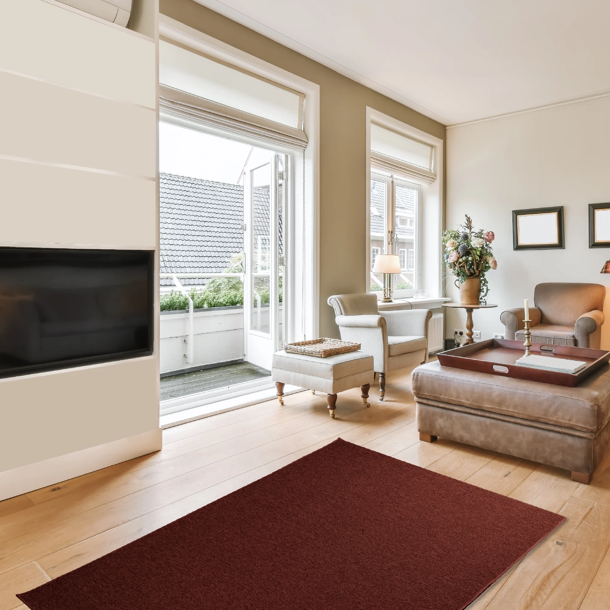 Furnish My Place Modern Indoor/Outdoor Commercial Solid Color Rug - Rust, 5' Round, Pet and Kids Friendly Rug. Made in USA, Round, Area Rugs Great for Kids, Floor, Event, Wedding