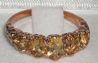 LBG British Made 9k Rose Gold Natural Citrine Womens Band Ring - 33 size options - Size 10