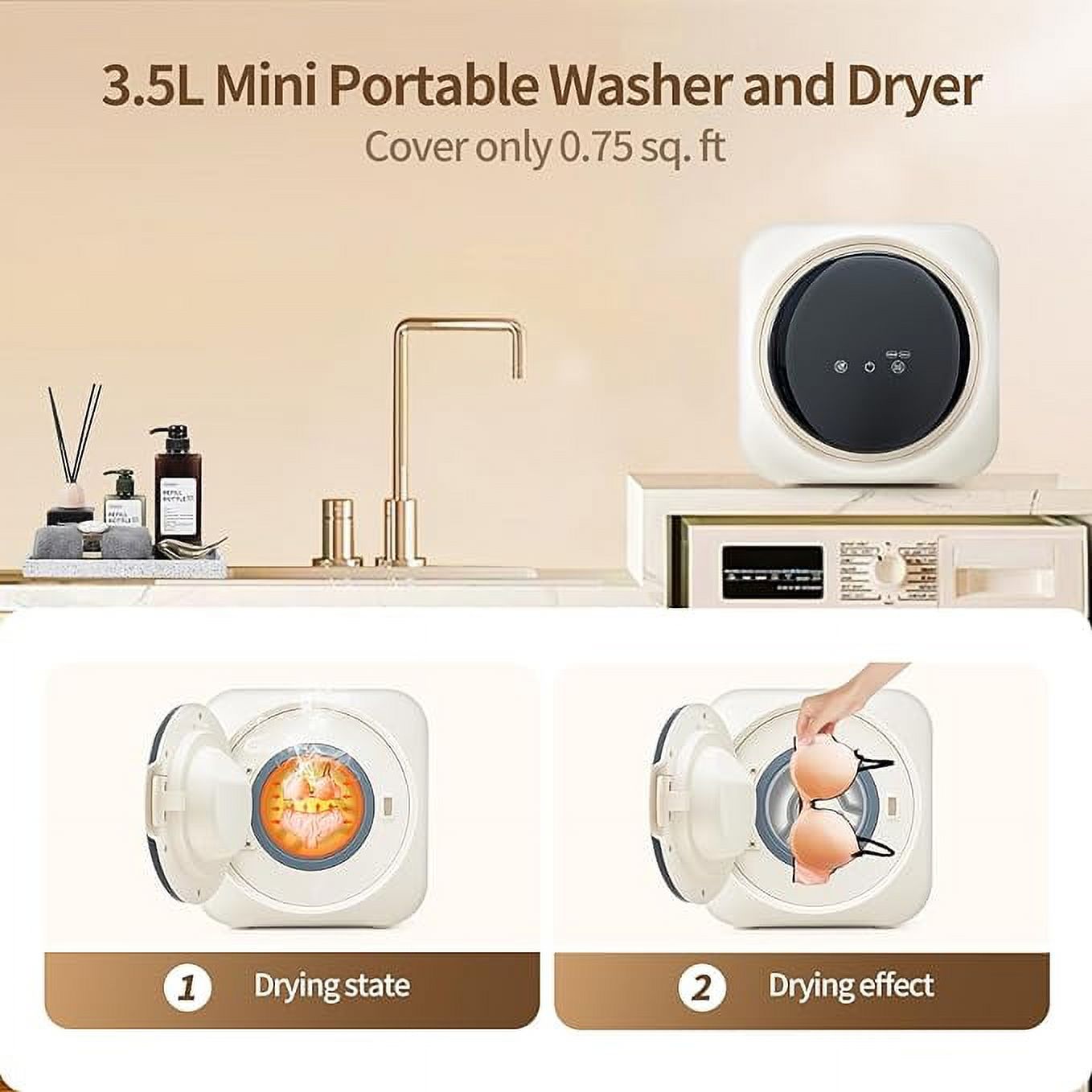 TECSPACE 2 In 1 Mini Portable Cloth Washer And Dryer Combo, 3.5 L SS Washing Machine With Condensation Drying And High-temperature Stain Removal for Baby Clothes, Underwear, Panties, Socks and Towels
