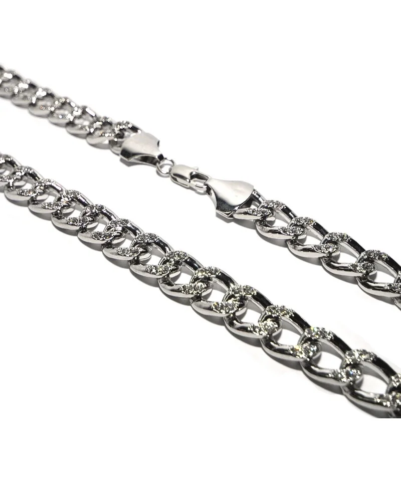 iJewelry2 Crystal Encrusted Men Necklace in Silver-Tone Plated Curb Links Chain 30''