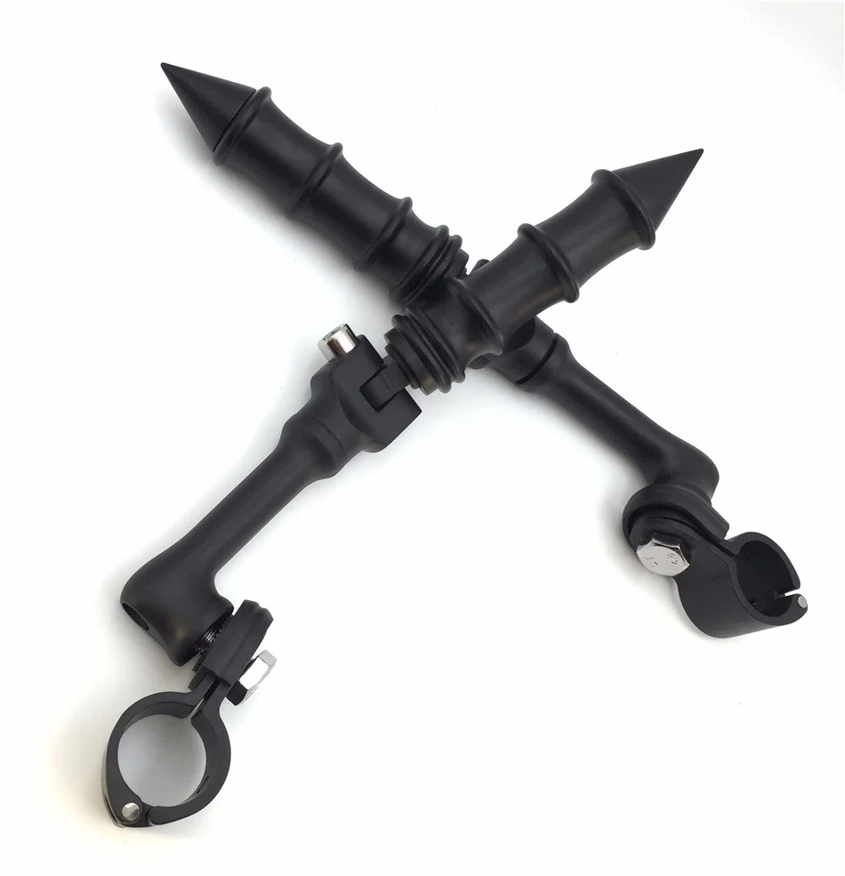 HTT Motorcycle Black Long Angled Peg Mounting Kit with Foot Peg For Bike with 1-1/4 inch (1.25