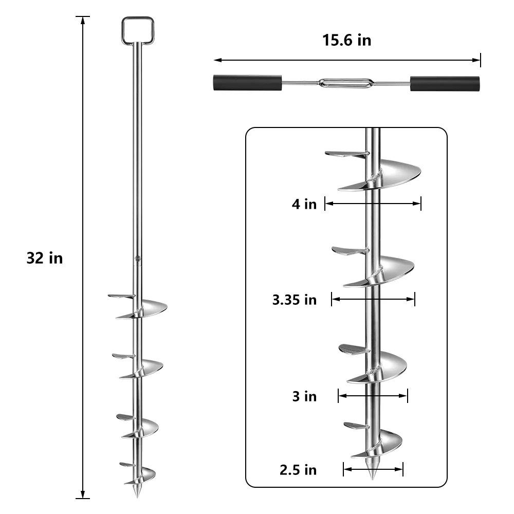 LCGP 34in Marine Sand Anchor, 316 Stainless Steel Beach Spike for Pontoons, Kayaks, Jet Skis, Safe to Use Near Sandbar Beaches,Handle Removable Design with Cable and Cleaning Brush, Gift Bag Packing.