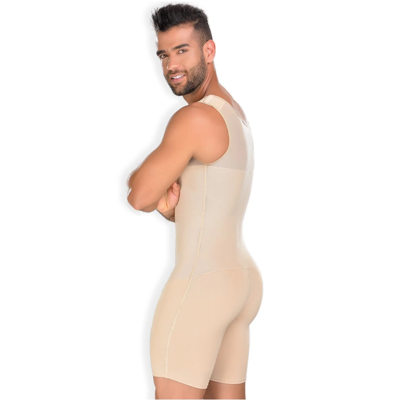 MyD 0061 Mens Tummy Control Slimming Full Body Shaper Fajas Colombianas Beige M