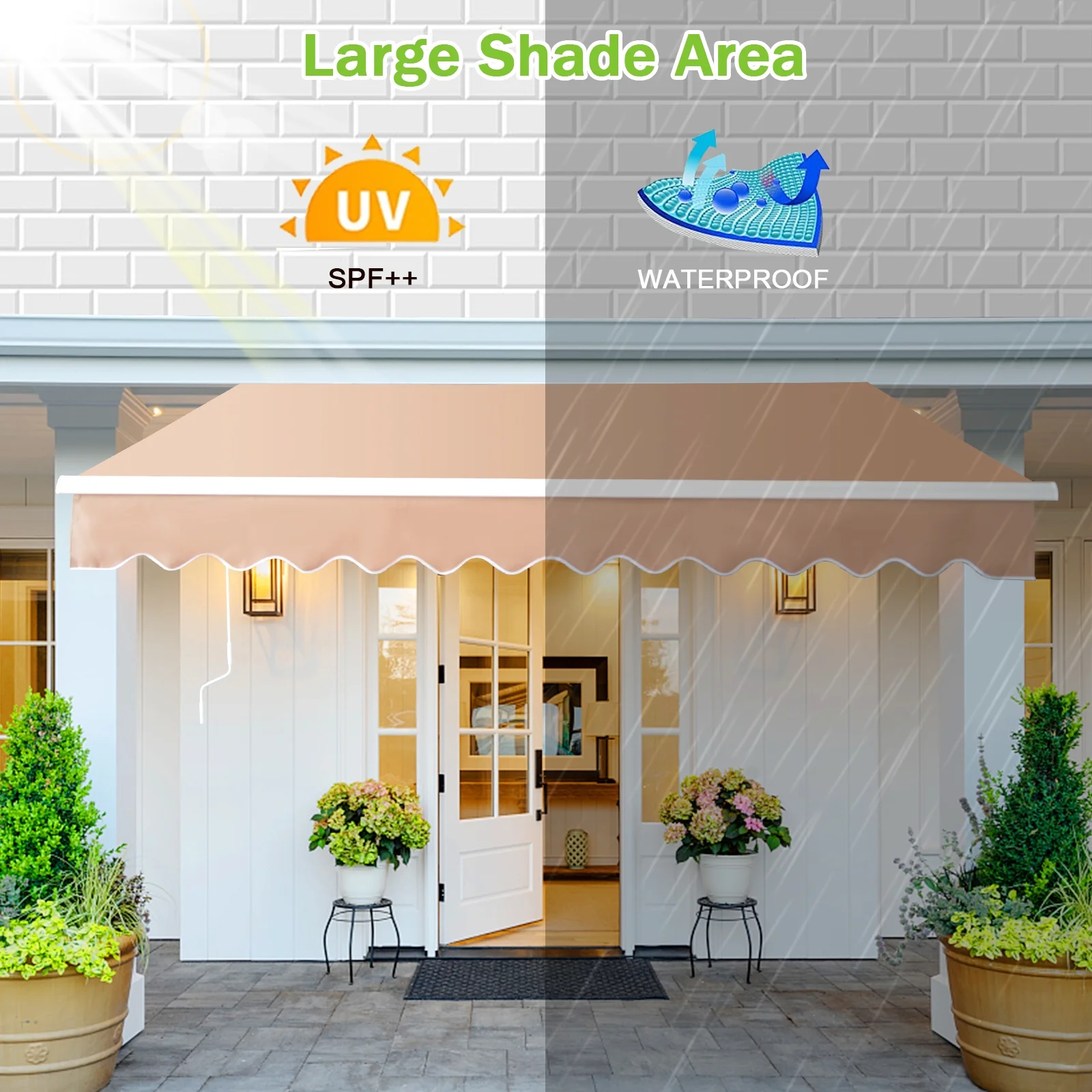 Retractable Patio Awning 6.5’x8.2’ Sun Shade Awning with Manual Crank Handle, Window Door Shelter Awning for Patio/Balcony/Yard,Tan