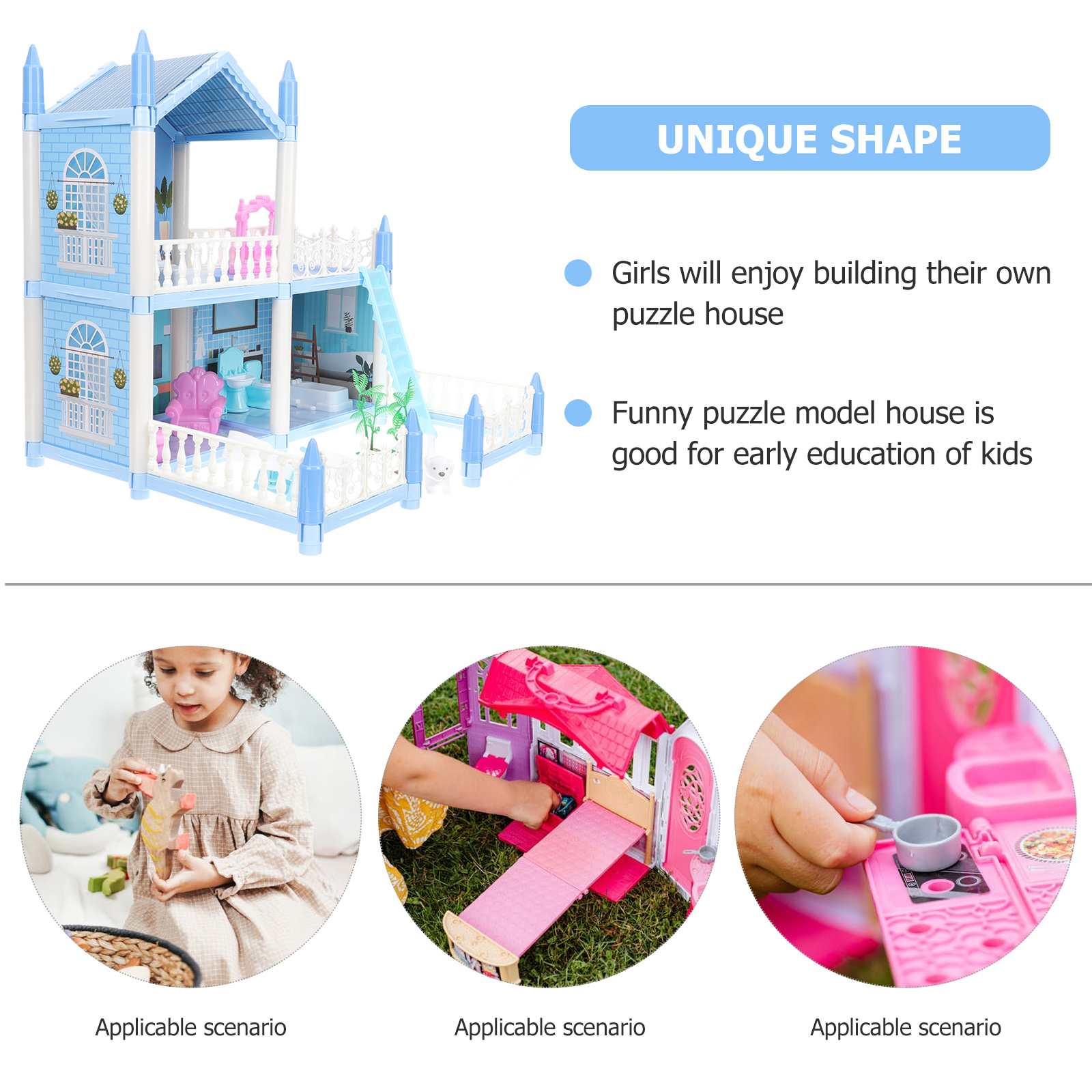 1 Set Puzzle Villa House Set Construction Model Kit Funny Miniature Doll House Kit Gift
