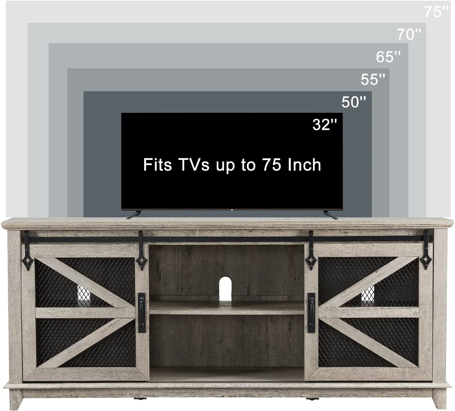 OKD Farmhouse TV Stand with Sliding Barn Door for 75+ inch TV, Light Rustic Oak
