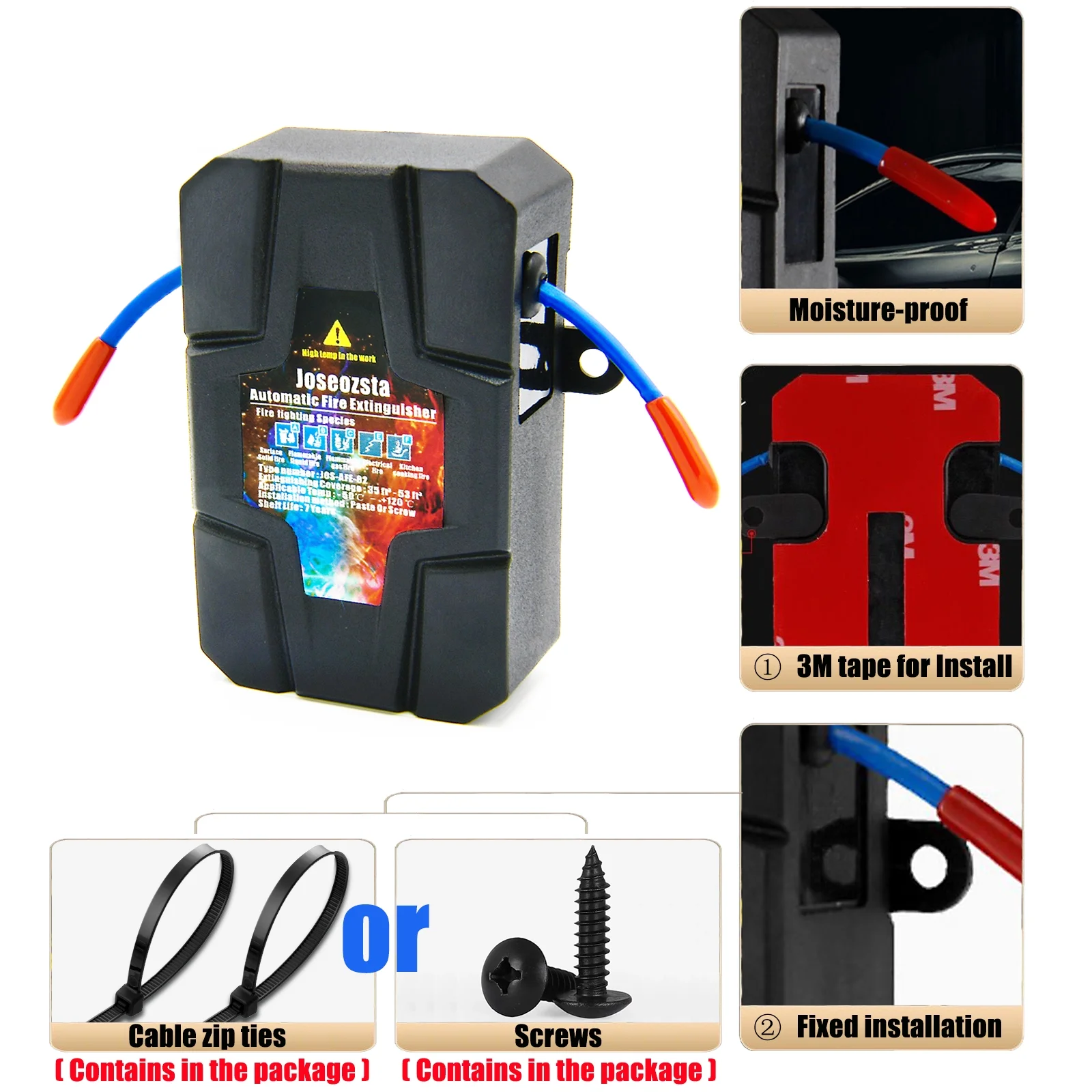 JOSEOZSTA Automatic Fire Extinguisher-Car Fire Extinguisher-Easy to install-Extinguishes A/B/C/E/F types of fires-Small Fire Suppressor for SUV,VAN,TRUCK,RV