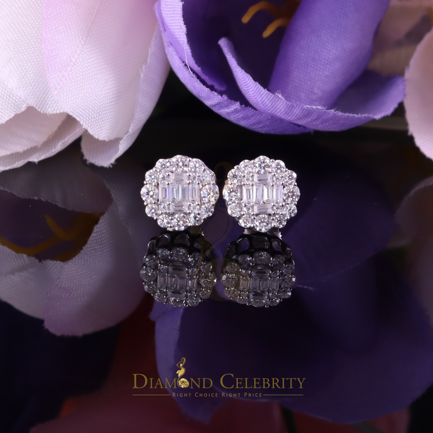 Diamond Celebrity's Floral Stud Earrings for Men's/Womens 925 Silver White 1.00ct VVS 'D' Moissanite