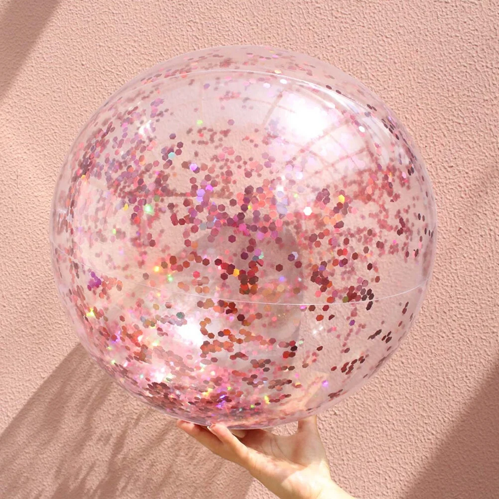 Glitter beach ball 4 Pcs 40CM/60CM Ball and Pump Set Round Outdoor Indoor Glitter Ball Pool Game Play Toy Golden Sequin Beach Ball (Rose Golden/Random Pump Color)