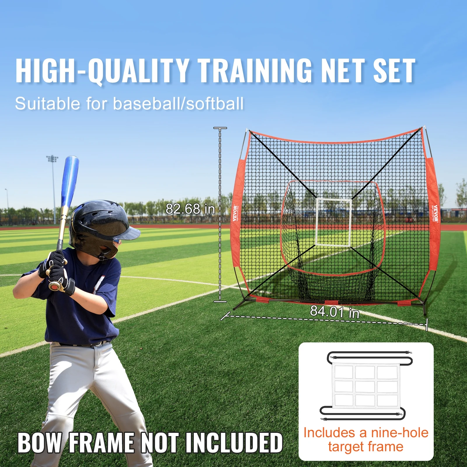 SKYSHALO 7x7 ft Baseball Softball Practice Net Hitting Batting Training Strike Zone without Frame