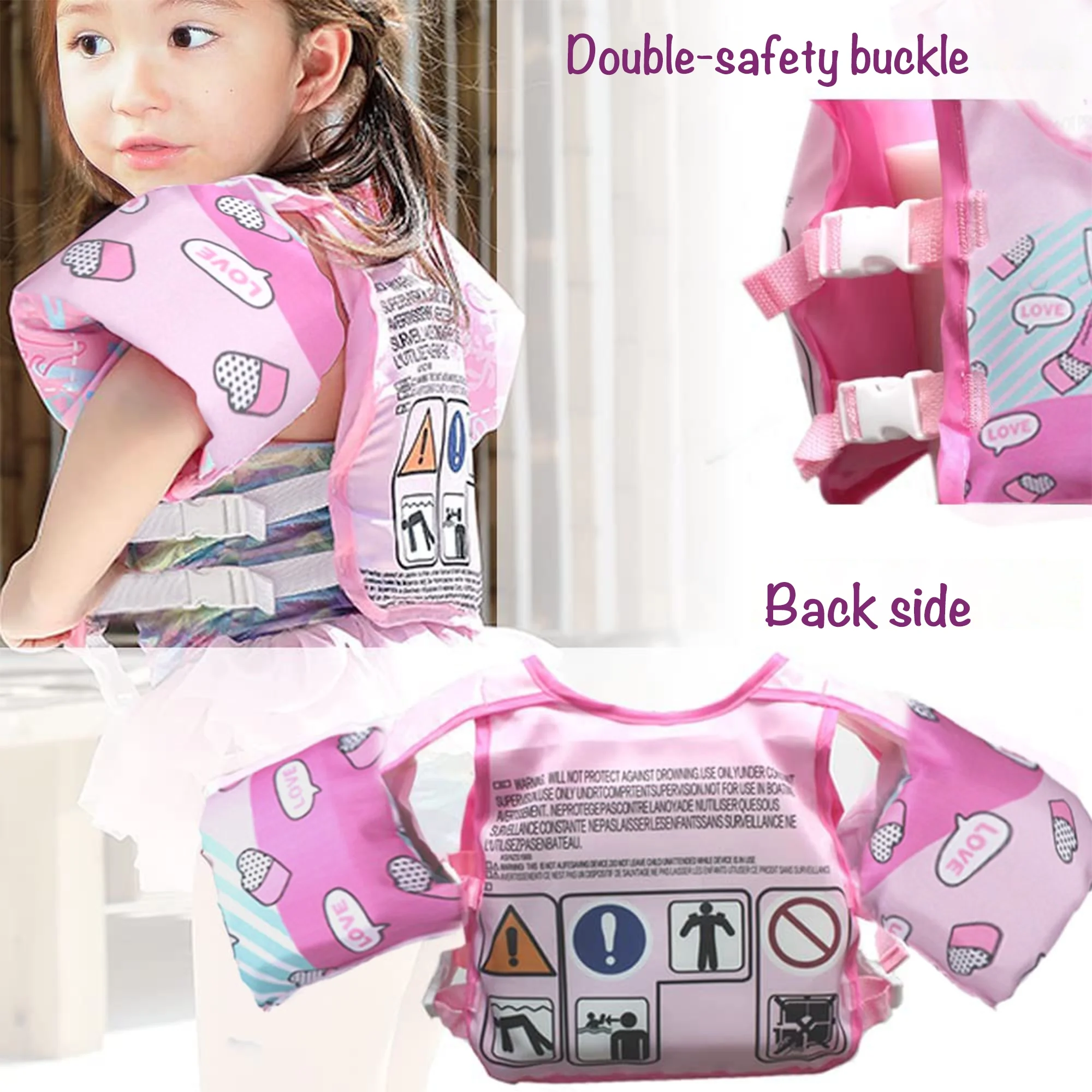 XinLe Kids Swim Vest for Toddlers Life Jacket for 30-55 Pounds Boy and Girl Baby Floaties with Shoulder Harness Arm Wings for 2 3 4 5 6 Years Old Child Learn Swiming Training(Girl)