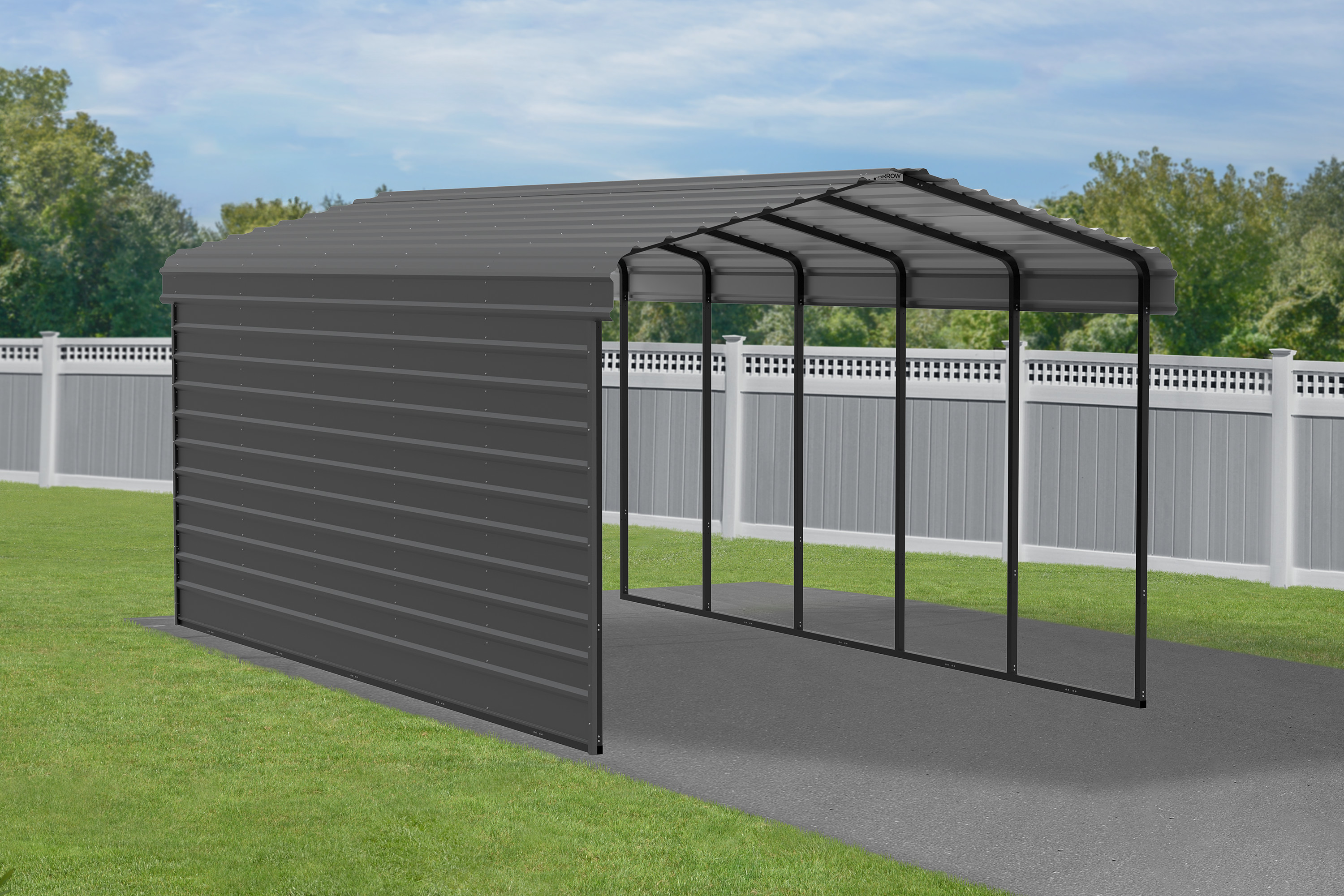 Arrow Carports Galvanized Steel Carport, with 1-Sided Enclosure, Compact Car Metal Carport Kit, 12' x 24' x 9' , Charcoal