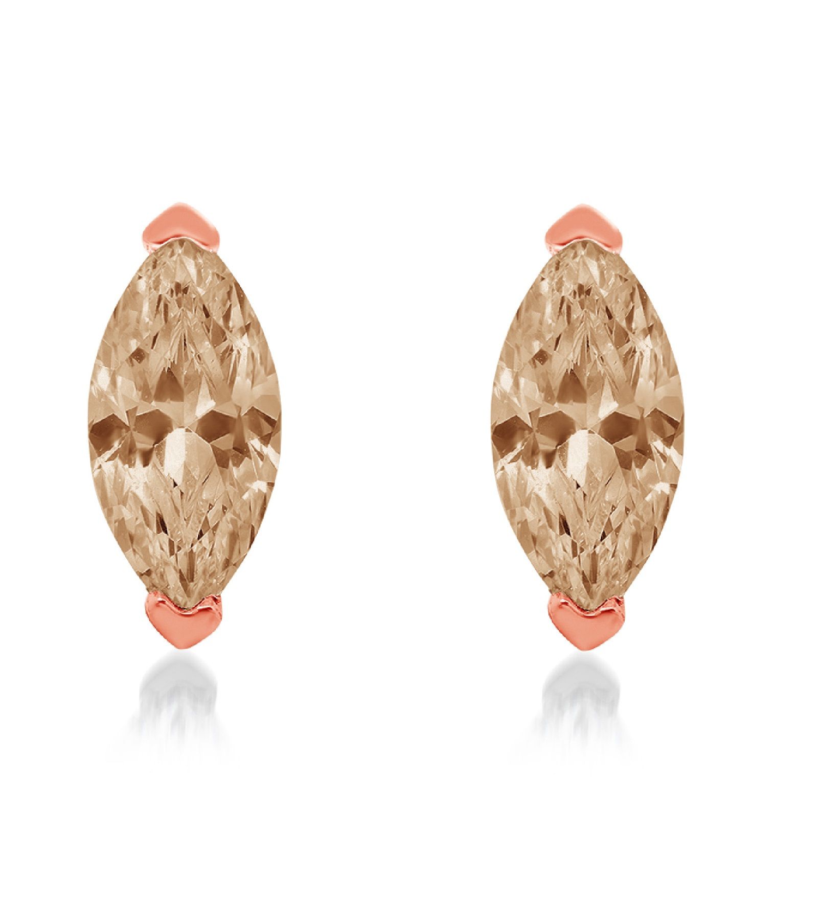 Clara Pucci 1.0 ct Brilliant Marquise Cut Solitaire Studs VVS1 Genuine Conflict free Brown Champagne Simulated Diamond Real Stamped Solid 18K Pink Rose Gold Earrings Screw back