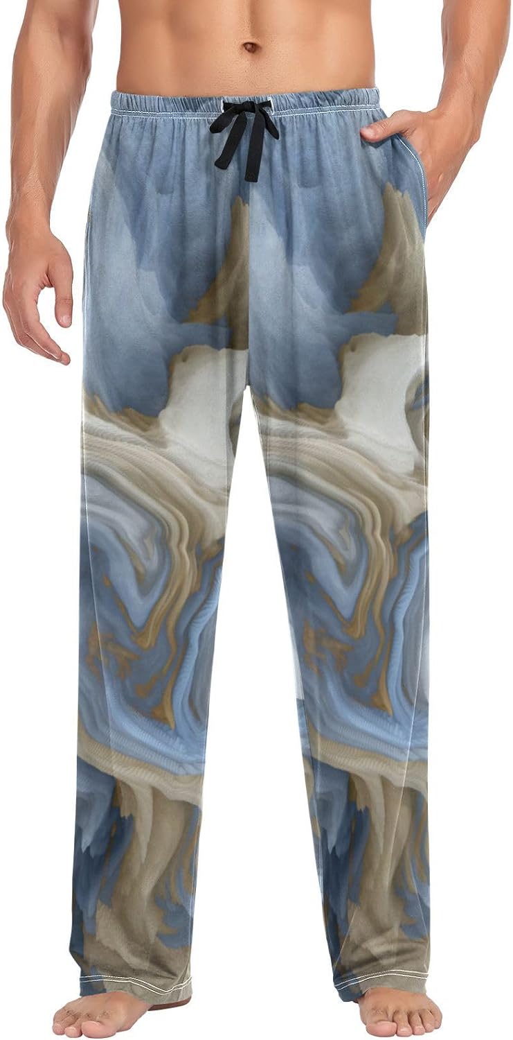 FREEAMG Men's Pajama Pants Fluid Marble Magic Grey Cotton Pjs Sleepwear Bottoms S-XXL