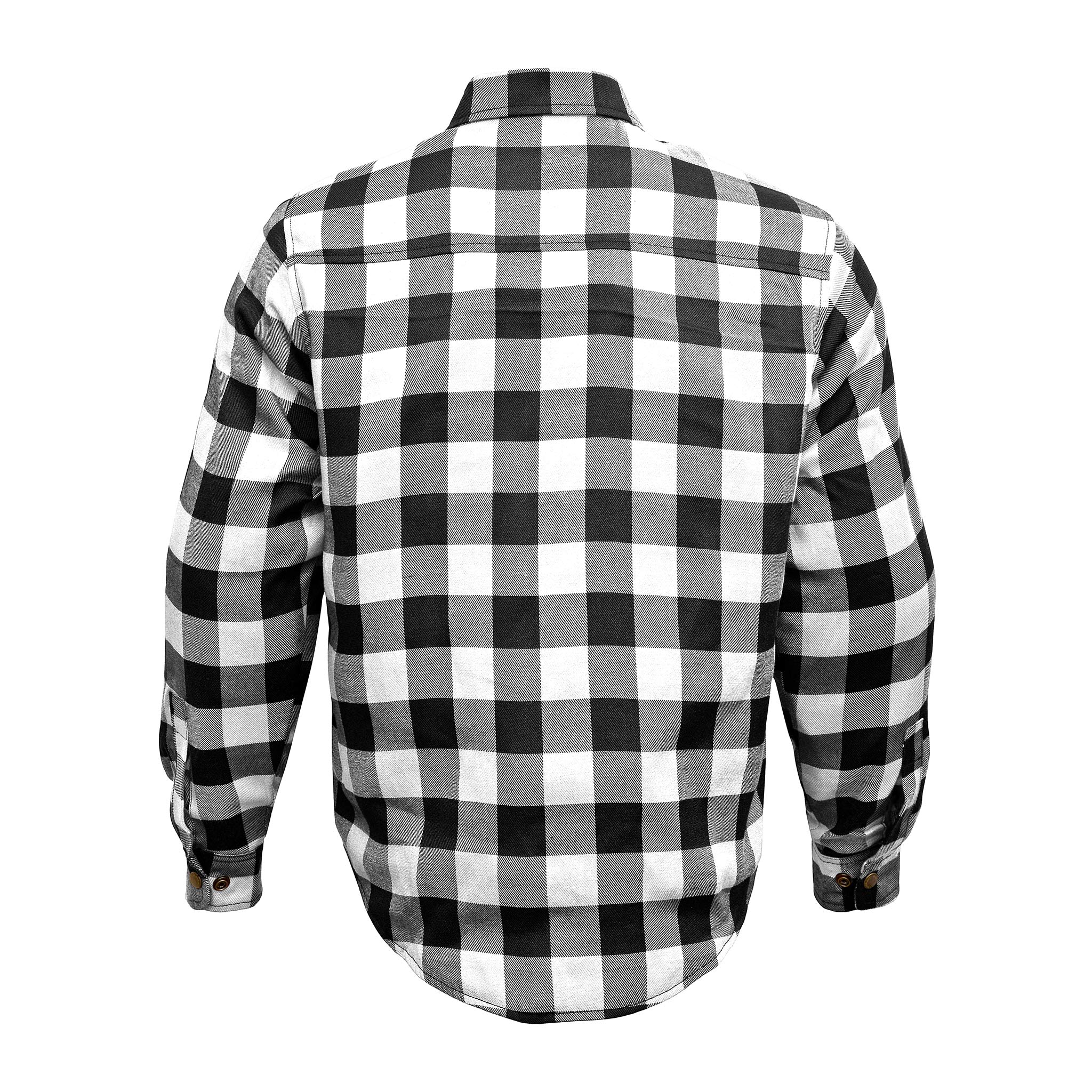 RIDERACT® Mens Reinforced Flannel Motorcycle Shirt Road Series Black & White Motorbike Riding Jacket Protective Gear Armored Shirt