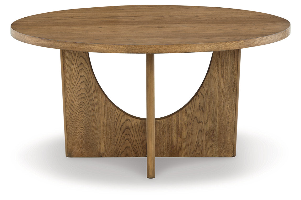 Ashley Furniture Dakmore Round Wood Dining Table in Natural Light Brown