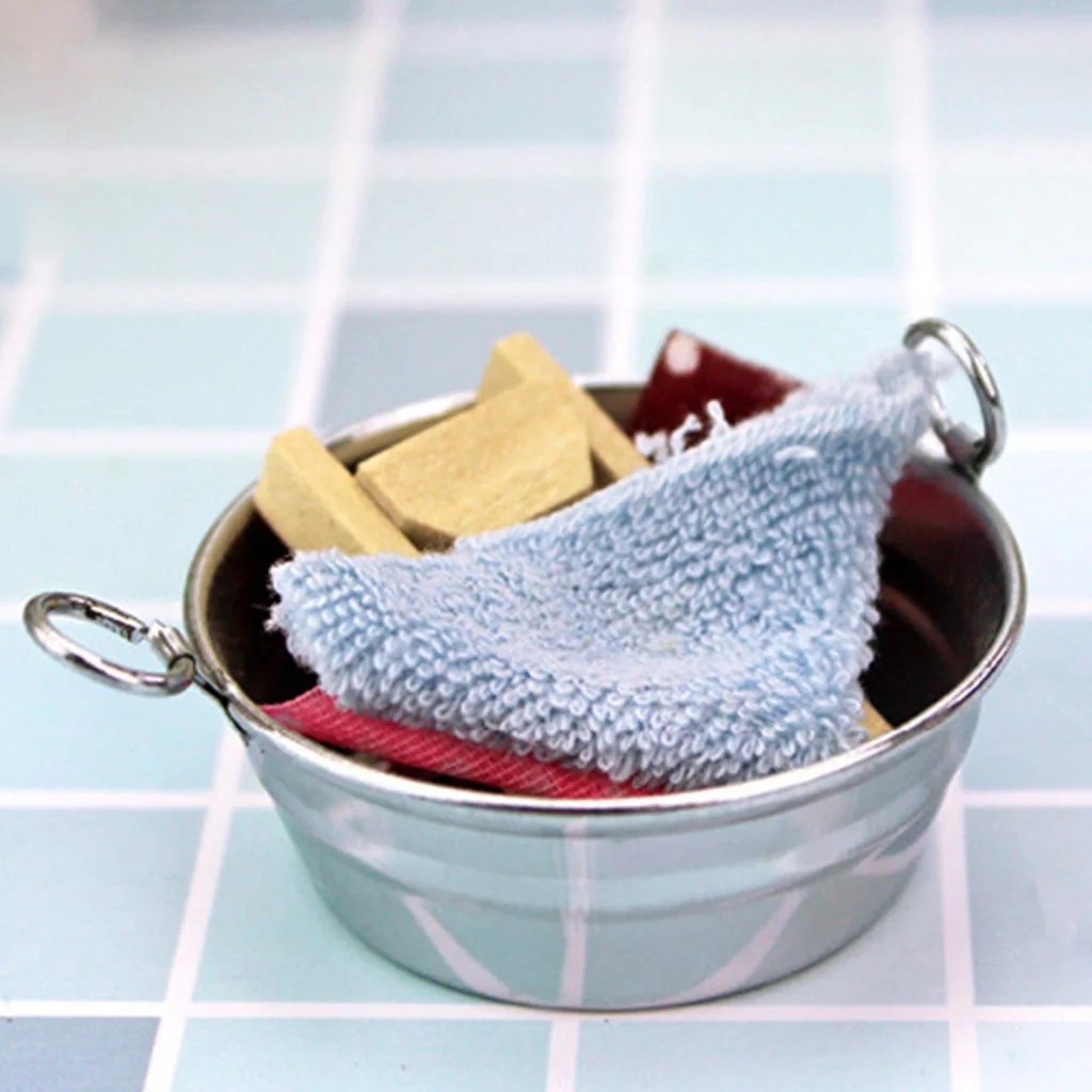 Minatures Dollhouse Tin Wash Tub with Handles 1: 6 Laundry Bath