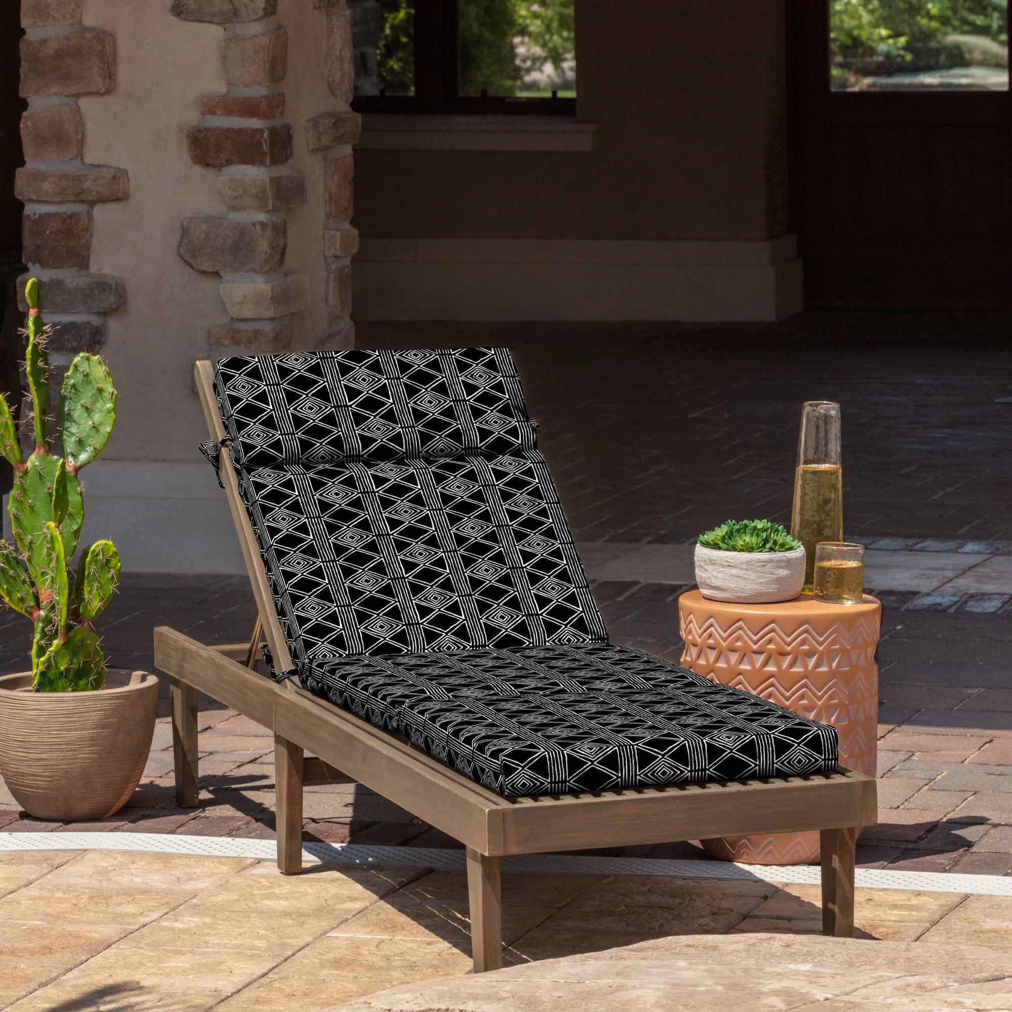 Arden Selections Outdoor Chaise Lounge Cushion 72 x 21, Black Global Stripe