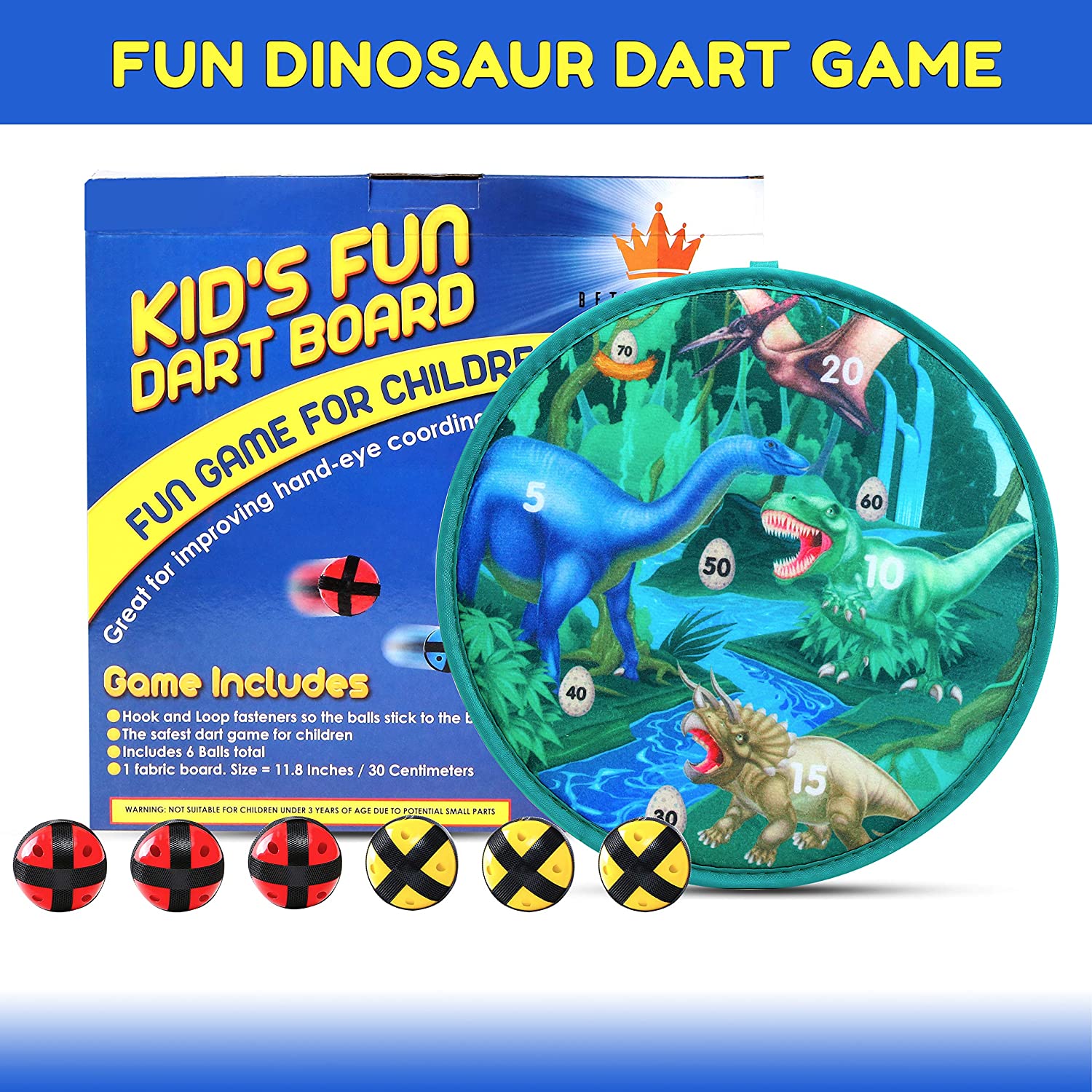 Fun Dinosaur Dart Board Game with 6 Balls using Hook-and-Loop Fasteners | Learn Numbers, Math and Dinosaurs | Interactive Game and Safe for Kids