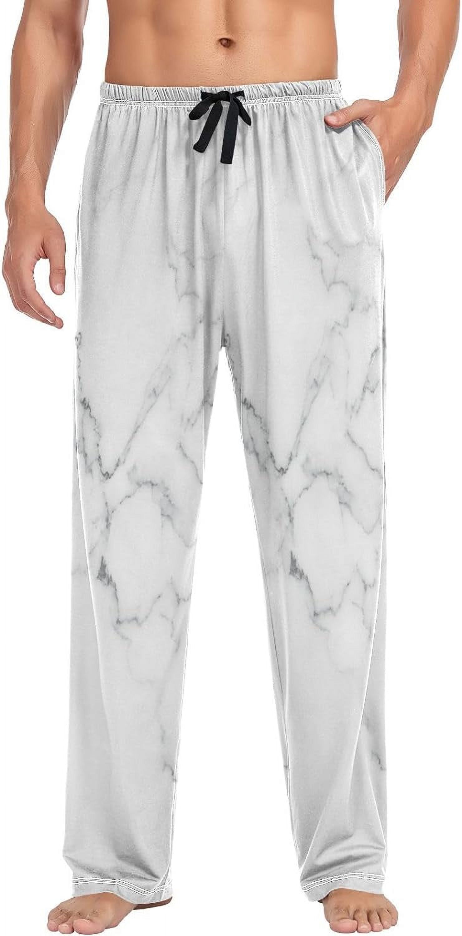 FREEAMG Men's Pajama Pants Classic Grey Marble Nature Cotton Pjs Sleepwear Bottoms S-XXL