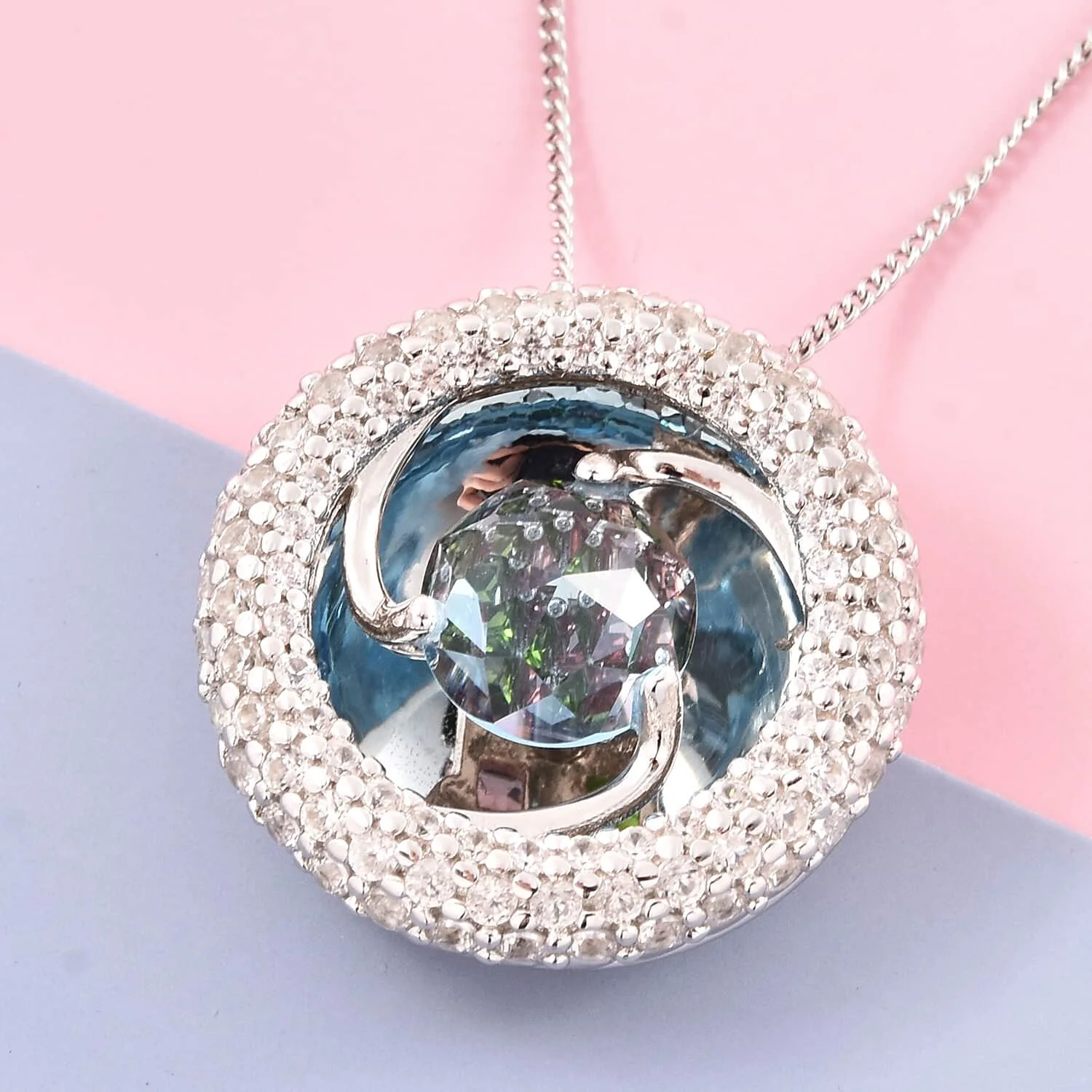 SHOP LC Blue Topaz Red Garnet 925 Sterling Silver Rhodium Plated November Birthstone Pendant Necklace for Women Jewelry Birthday Gifts for Women Size Da