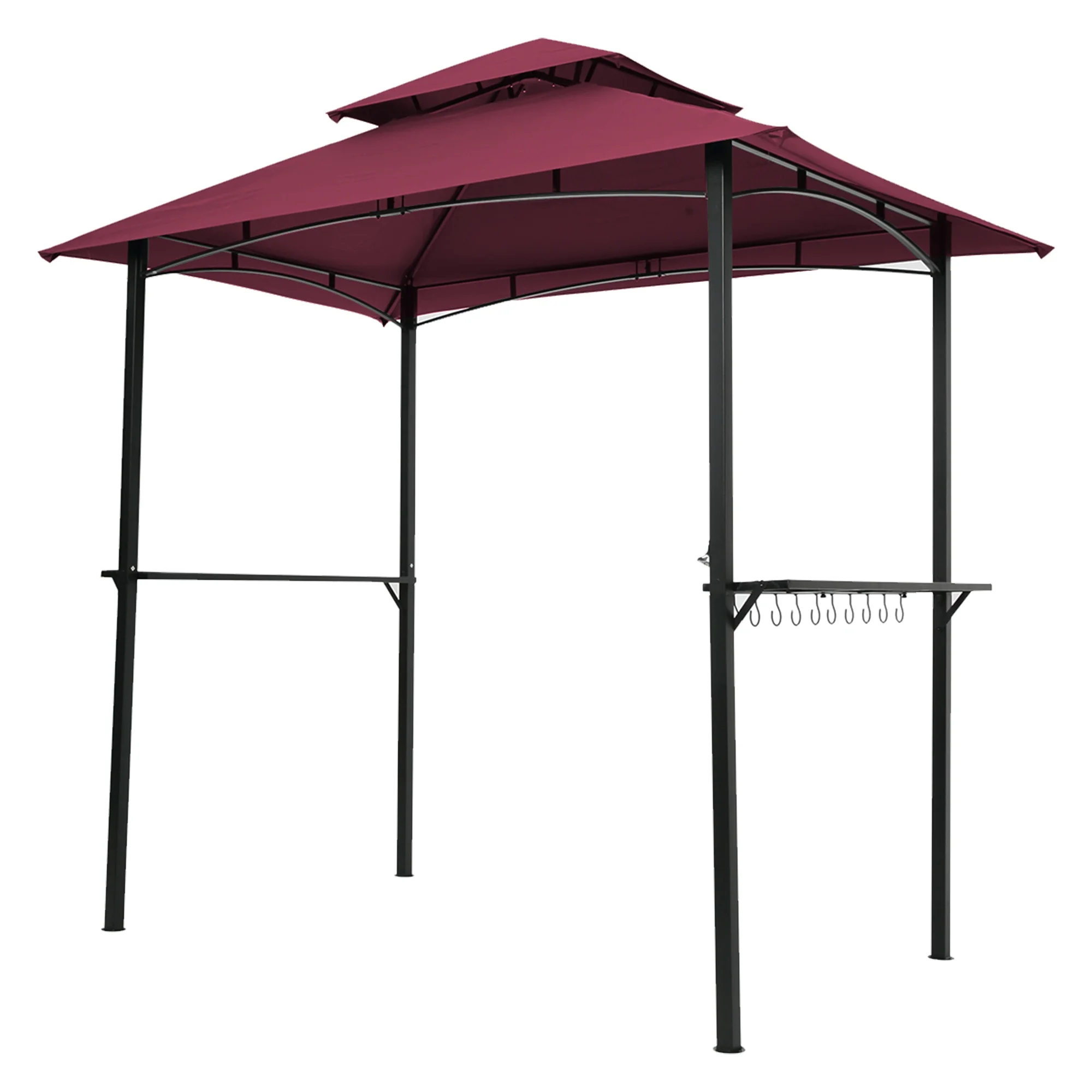 Kmowoo Outdoor Grill Gazebo 8 x 5 Ft, Shelter Tent, Double Tier Soft Top Canopy and Steel Frame with hook and Bar Counters,Burgundy