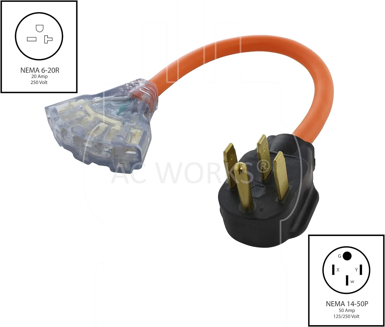 14-50 50Amp Plug o 6-20R 15/20Amp 250Vol Adaper (o 6-20 Flexible W/Muli-Oules)