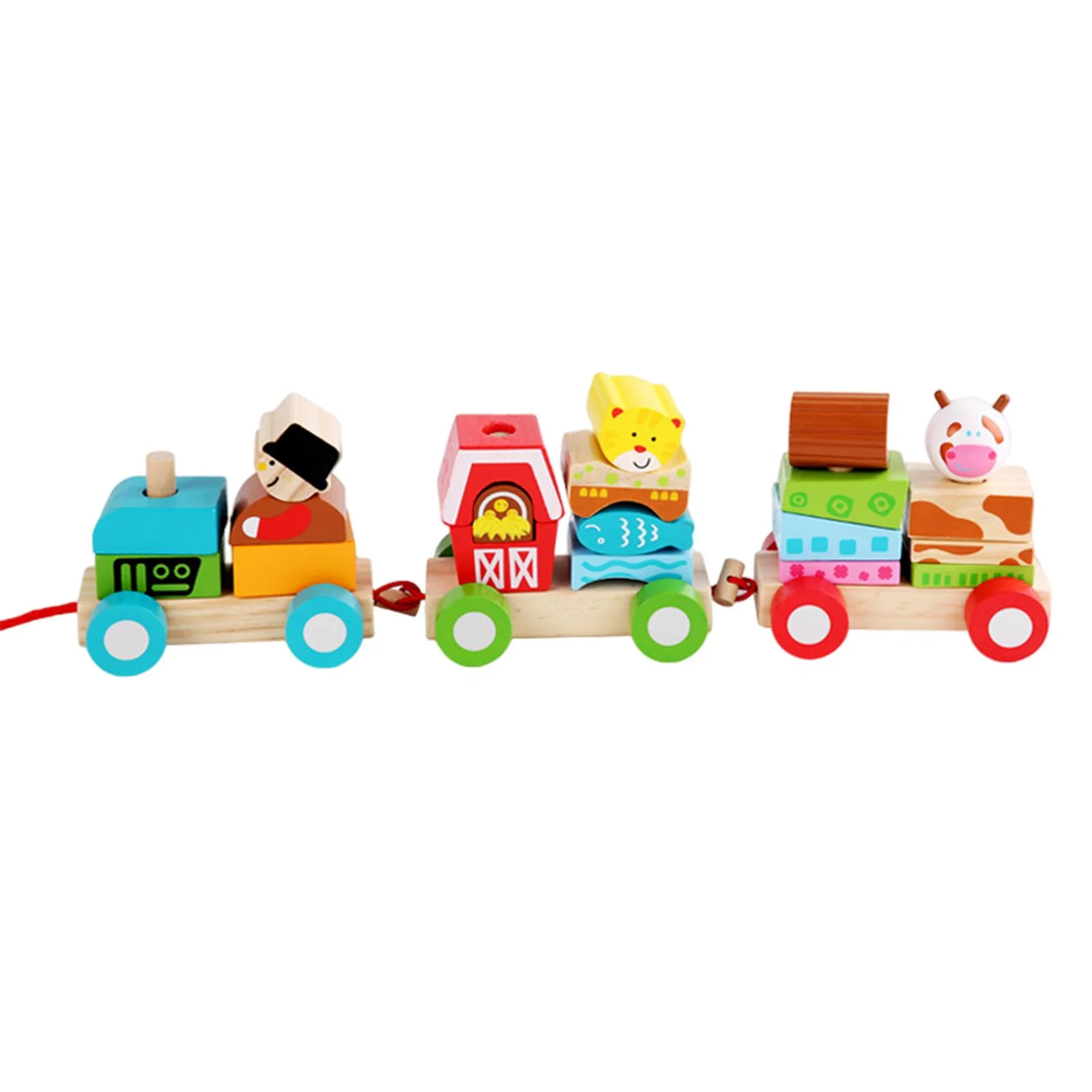 Stacking Train Toy, Baby Toys Wood Train, Smooth Fun Attractive Wooden Train Set, Wooden Small Trains, for Birthday Girls trailers