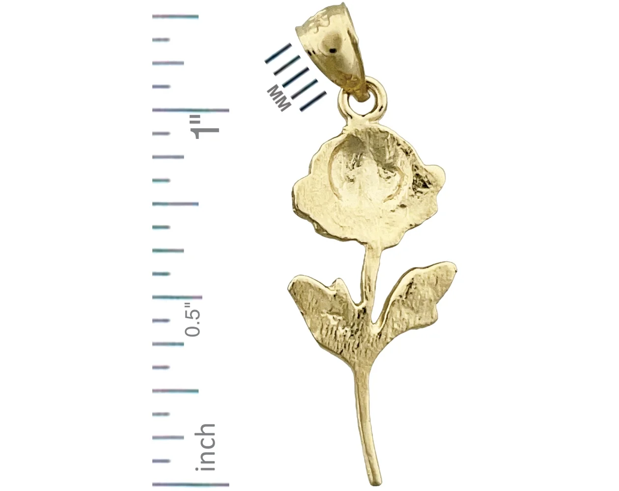 14K Gold Long Stem Rose Pendant