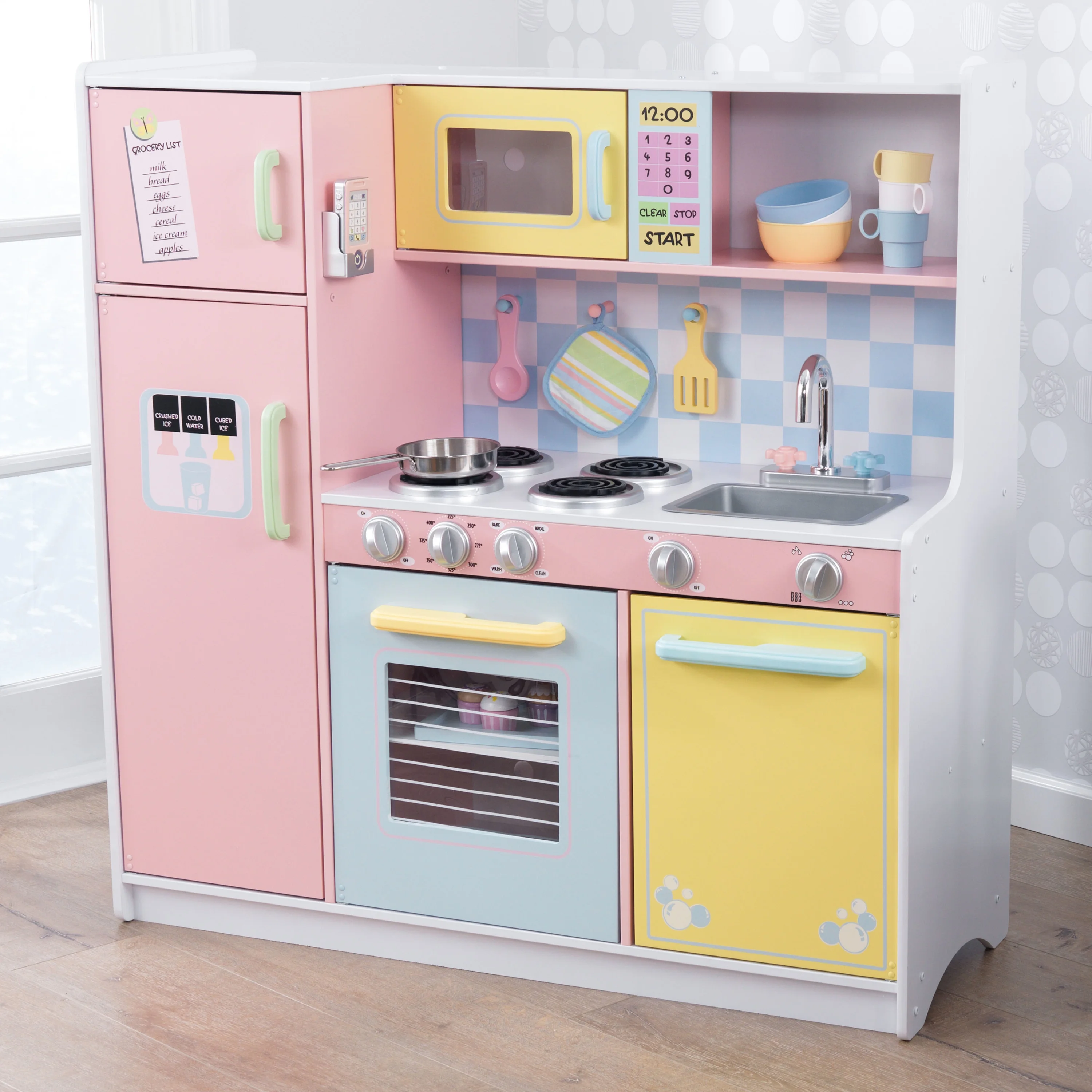 KidKraft Wooden Large Pastel Play Kitchen with Turning Knobs and Play Phone