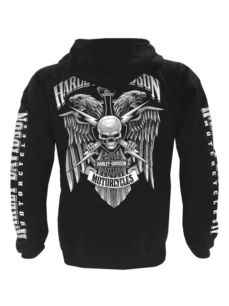 Harley-Davidson Men's Lightning Crest Full-Zippered Sweatshirt, Black (3XL), Harley Davidson