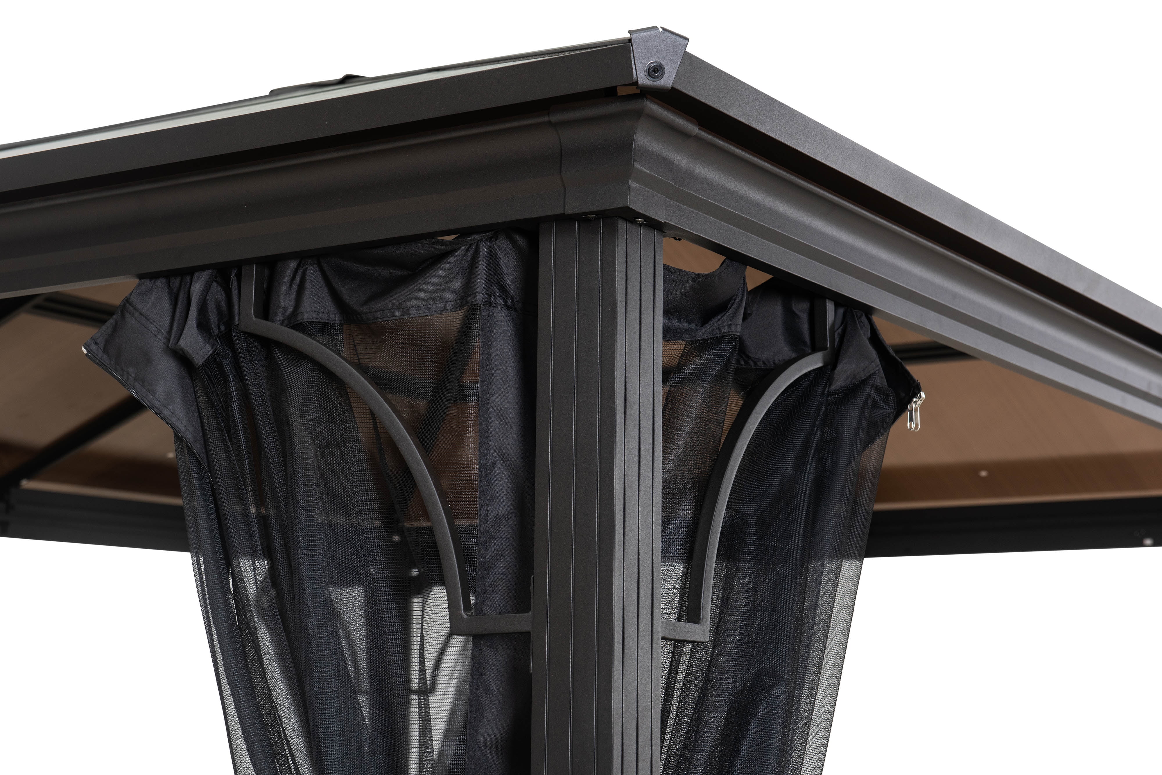 Sunjoy 10' x 12' Hardtop Brown and Gray Rectangle Gazebo with Rust Resistant Roof Top