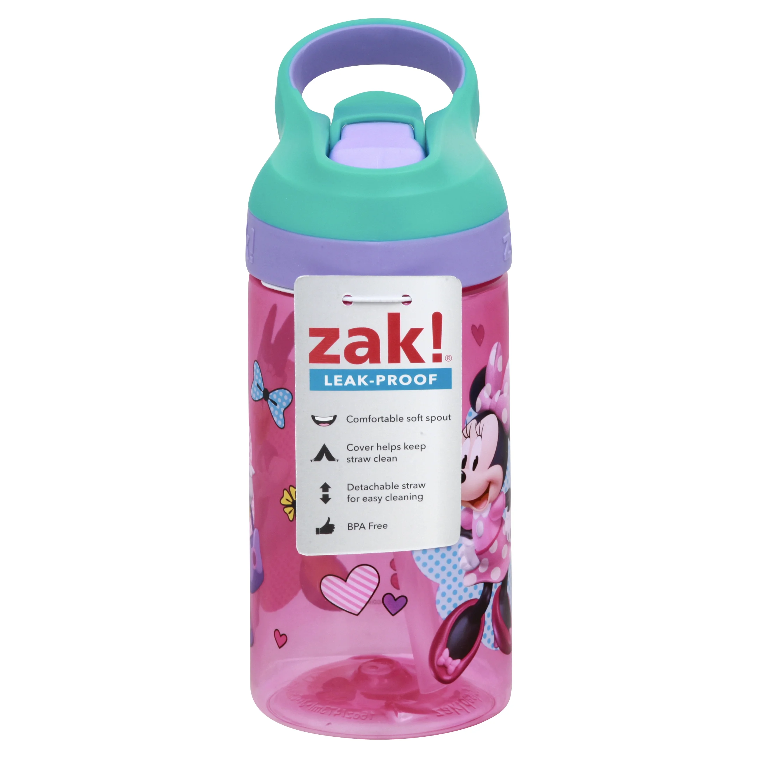 Zak Designs Minnie Mouse 16oz Plastic Water Bottle Pink/Teal